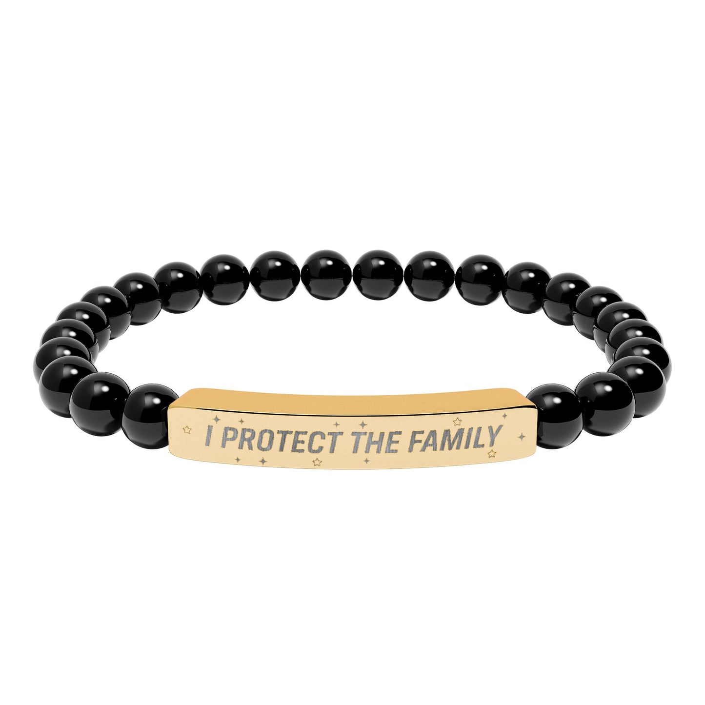 Engraved Natural Stone Stretch Bracelet — "I Protect the Family" Bar