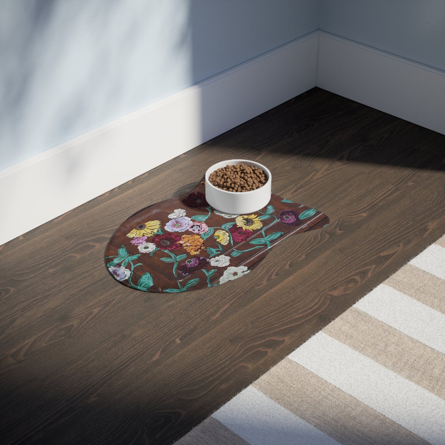 Acoustic Piano Floral Pet Feeding Mat — Waterproof Bowl Placemat for Dogs & Cats