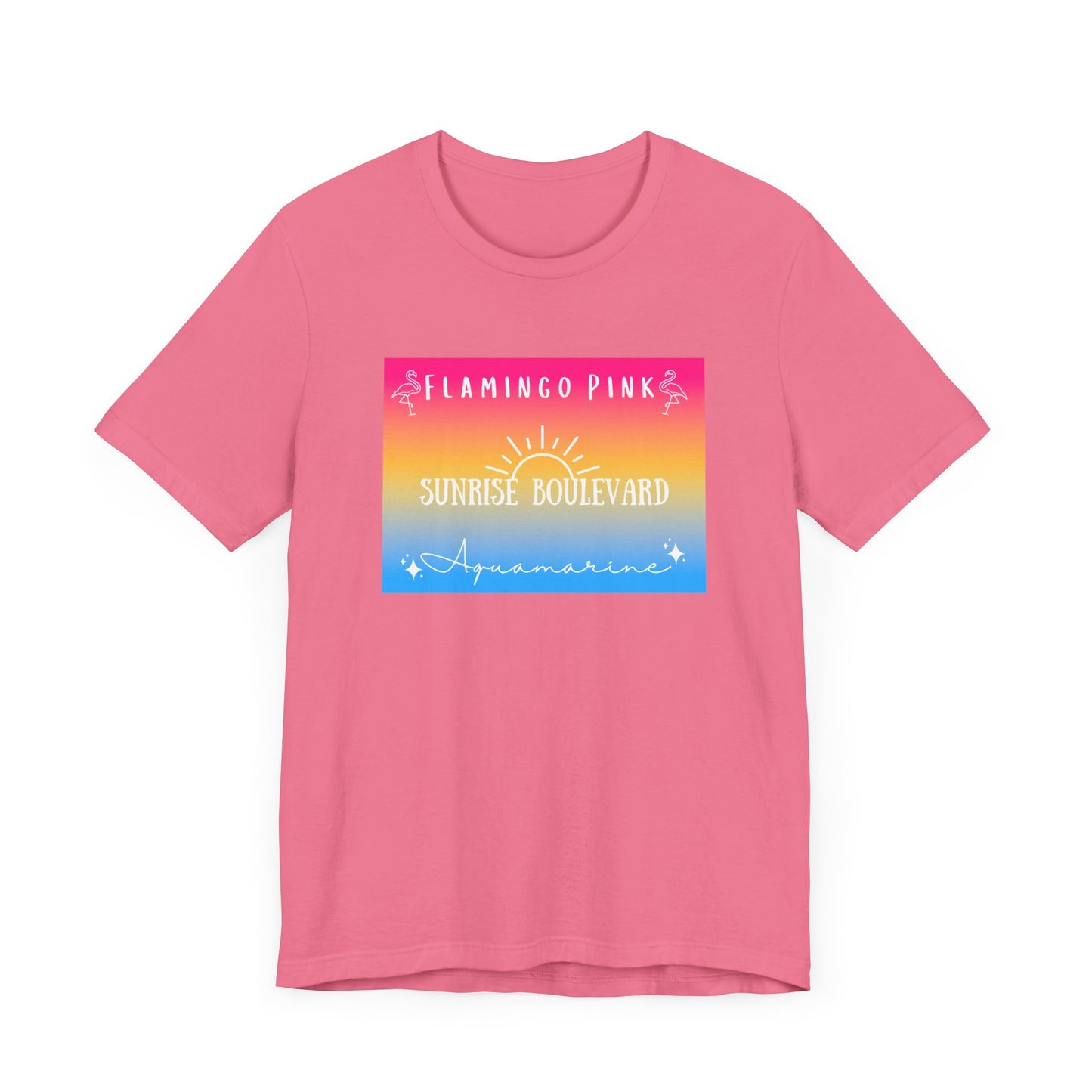 Flamingo Pink, Sunrise Blvd, Aquamarine - Pansexual Pride - Unisex Jersey Short Sleeve Tee