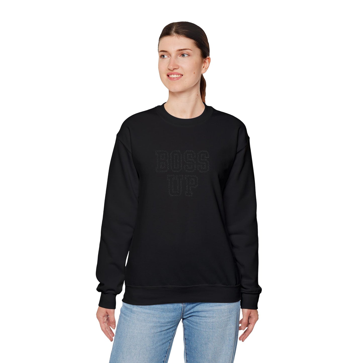 Embroidered Boss Up Double Black Sweatshirt | Cozy Unisex Crewneck | Perfect Gift for Sisters and Birthdays, Casual Wear, Family Celebrations