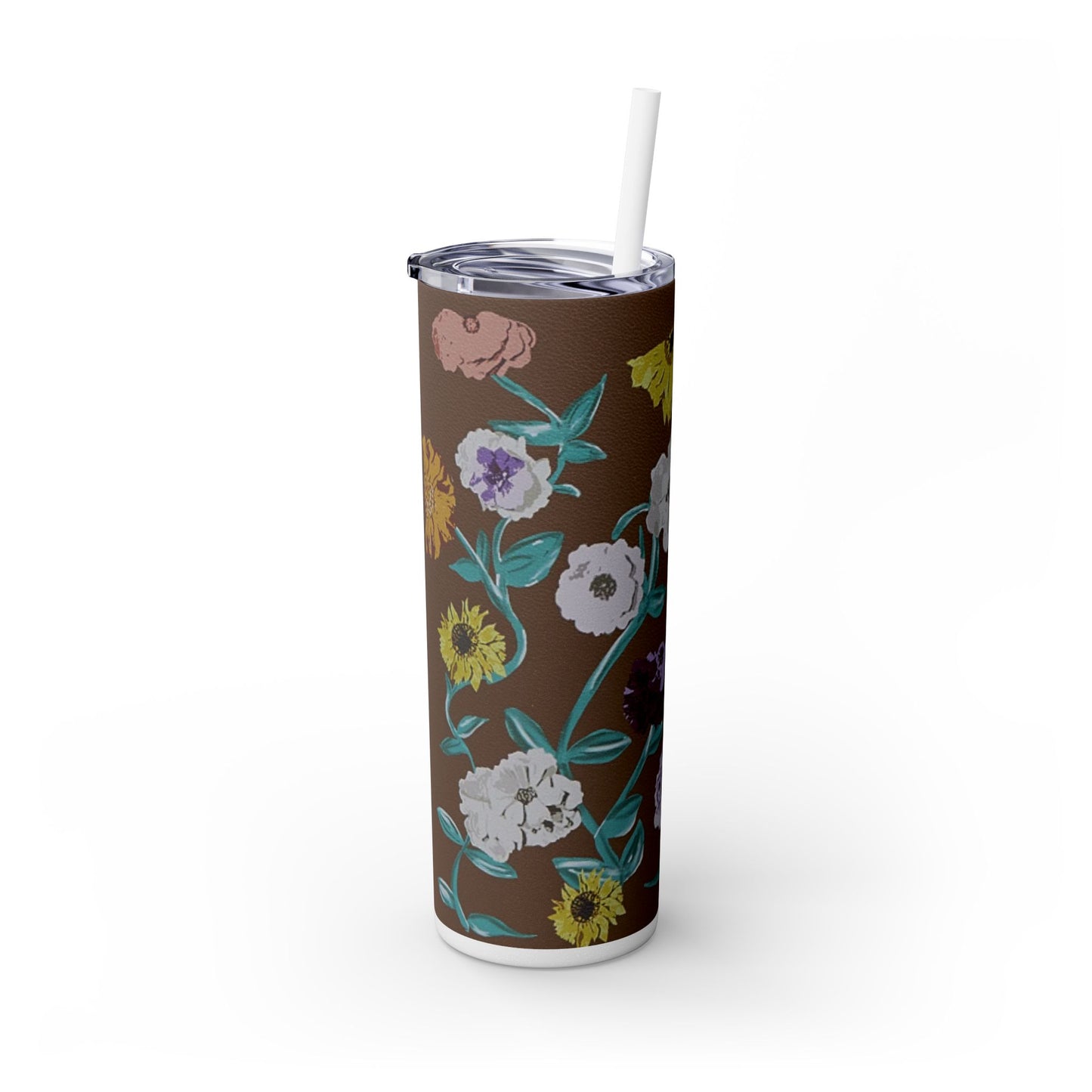 Surprise Song Piano Flowers - Vinyl Case Inspired - Skinny Tumbler with Straw, 20oz