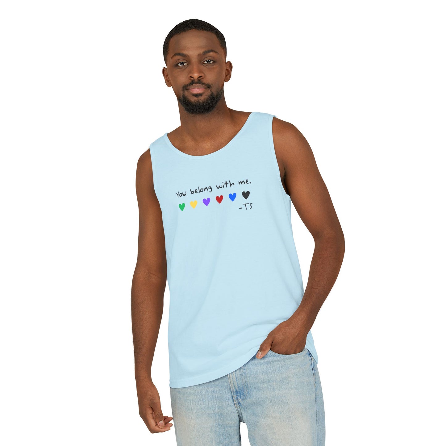 You Belong With Me Printed Comfort Colors Unisex Garment-Dyed Tank Top, Love Heart Tee, Cute Summer Top, Casual Wear, Gift for Friends