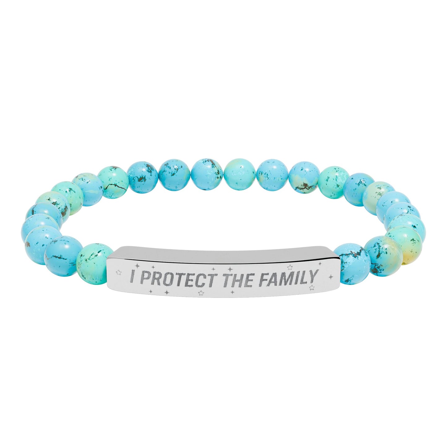 Engraved Natural Stone Stretch Bracelet — "I Protect the Family" Bar