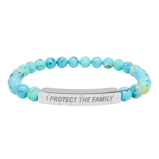 Engraved Natural Stone Stretch Bracelet — "I Protect the Family" Bar