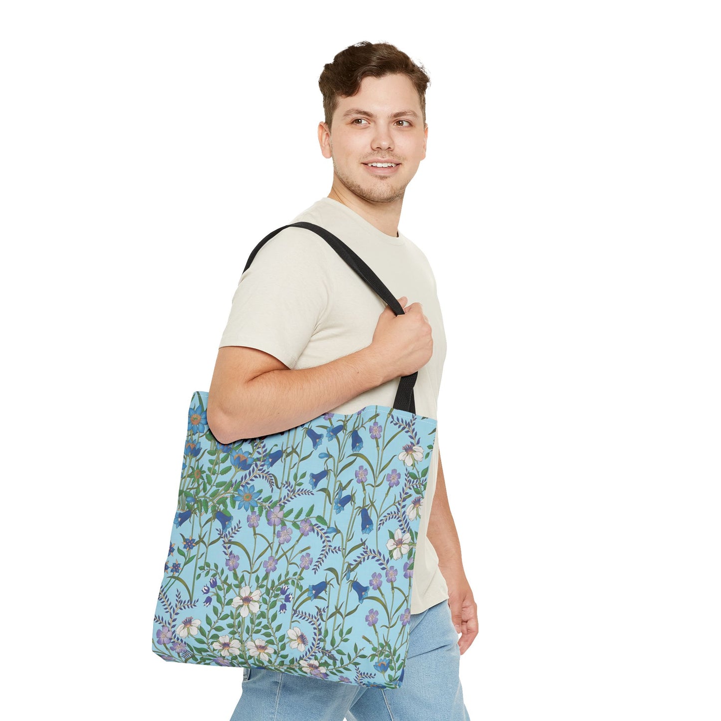 Floral Pattern Tote Bag "Flora Blue" - Vibrant Garden Style for Everyday Use