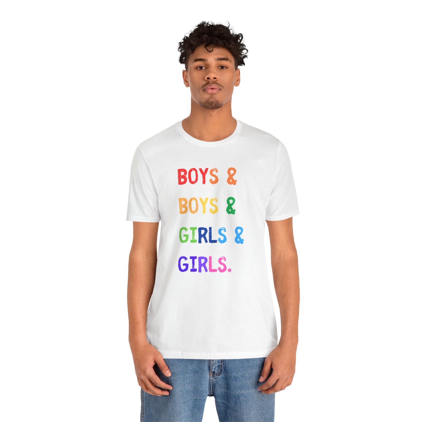 boys & boys & girls & girls - Unisex Rainbow Pride Tee - Celebrate Diversity & Inclusivity, LGBTQ+ Pride Shirt, Gender Neutral Fashion, Everyday Comfort