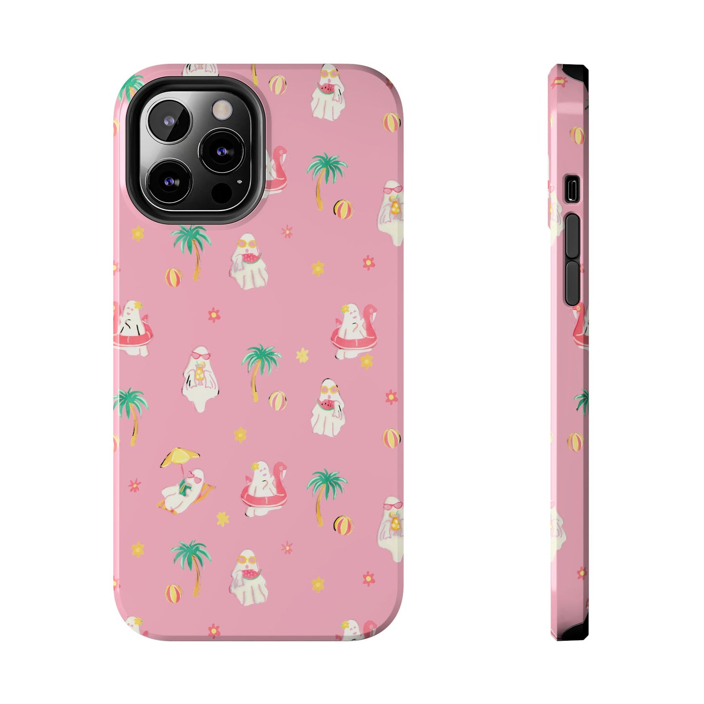 Pink Summerween Phone Cases with Ghosties - Fun Vacation Accessories, Cute Gift for Beach Lovers, Phone Covers, Summer Essentials
