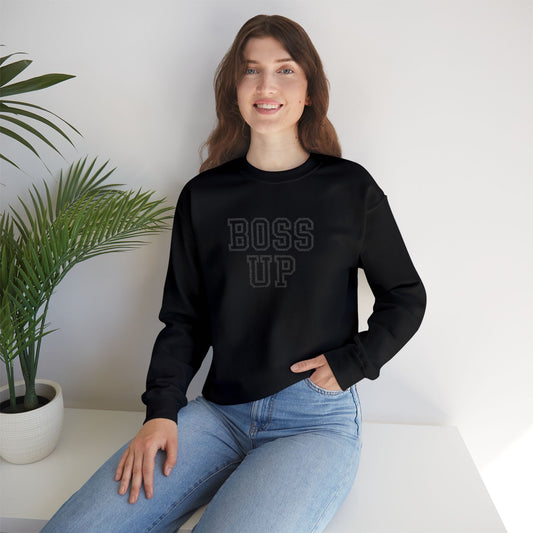 Embroidered Boss Up Double Black Sweatshirt | Cozy Unisex Crewneck | Perfect Gift for Sisters and Birthdays, Casual Wear, Family Celebrations