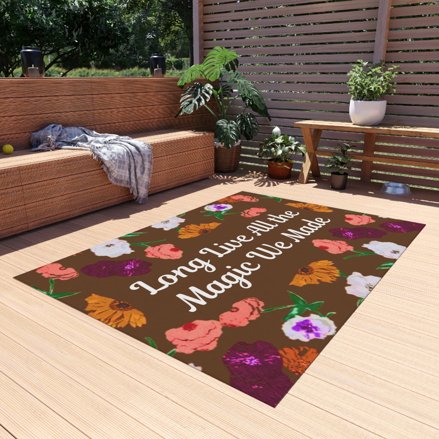 Indoor/Outdoor Rug — "Long Live" Floral Doormat