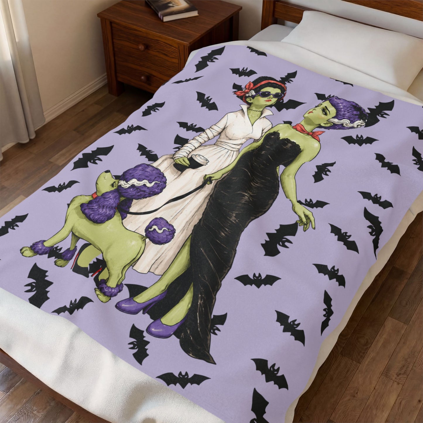 Monster Brides Lesbian Couple Velveteen Plush Blanket – Retro Monster Romance Throw