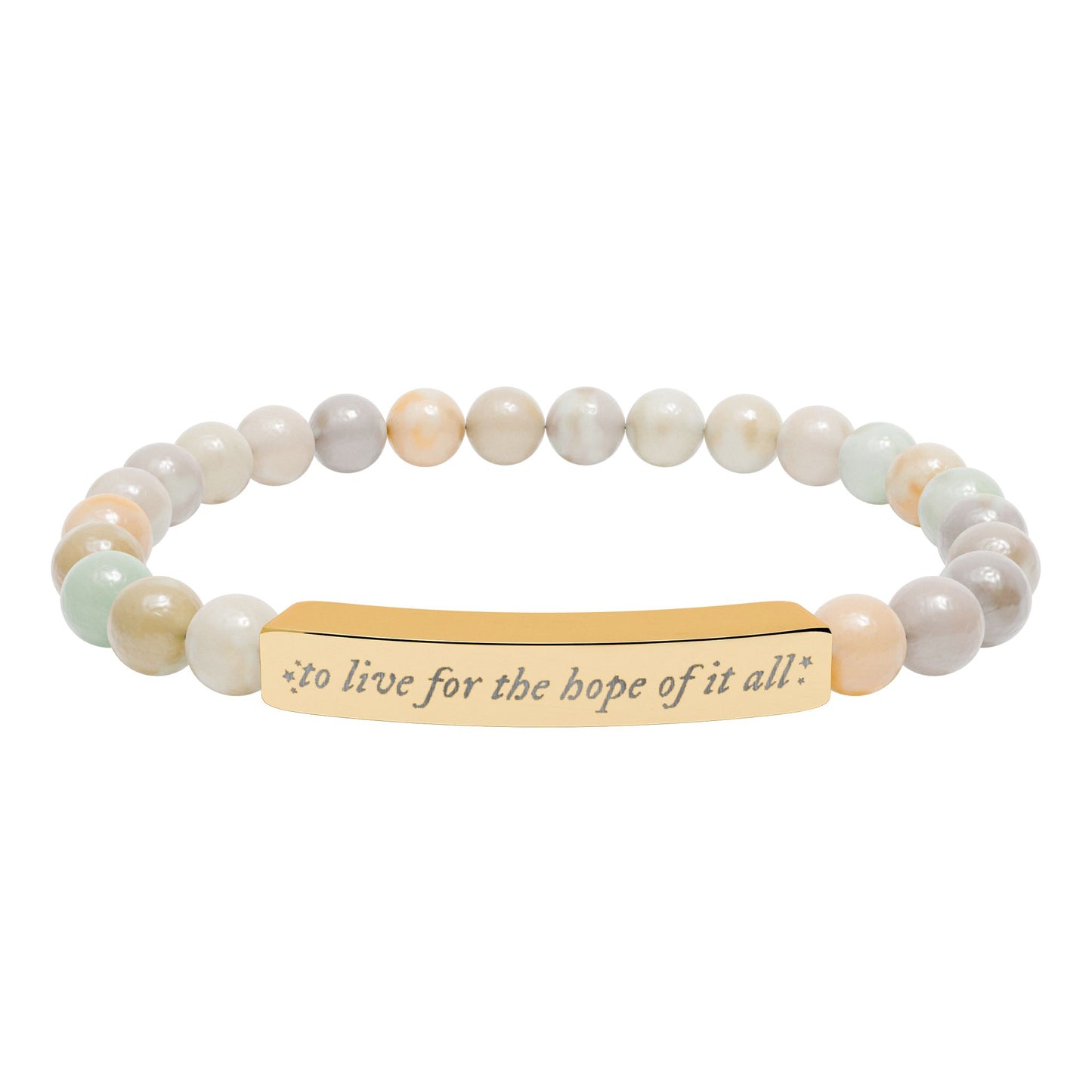 For the hope of it all - Engraved Natural Stone Bar Bracelet — Inspirational Beaded Stretch Bracelet