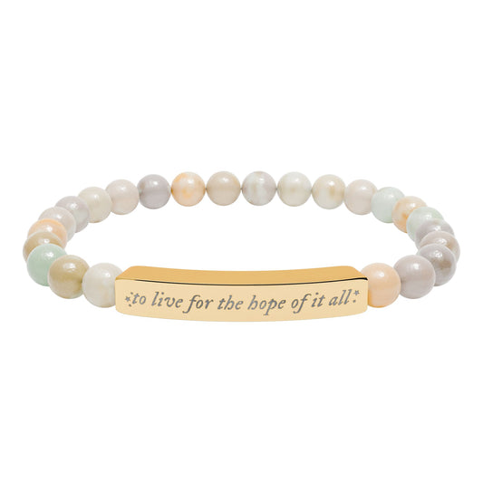 For the hope of it all - Engraved Natural Stone Bar Bracelet — Inspirational Beaded Stretch Bracelet