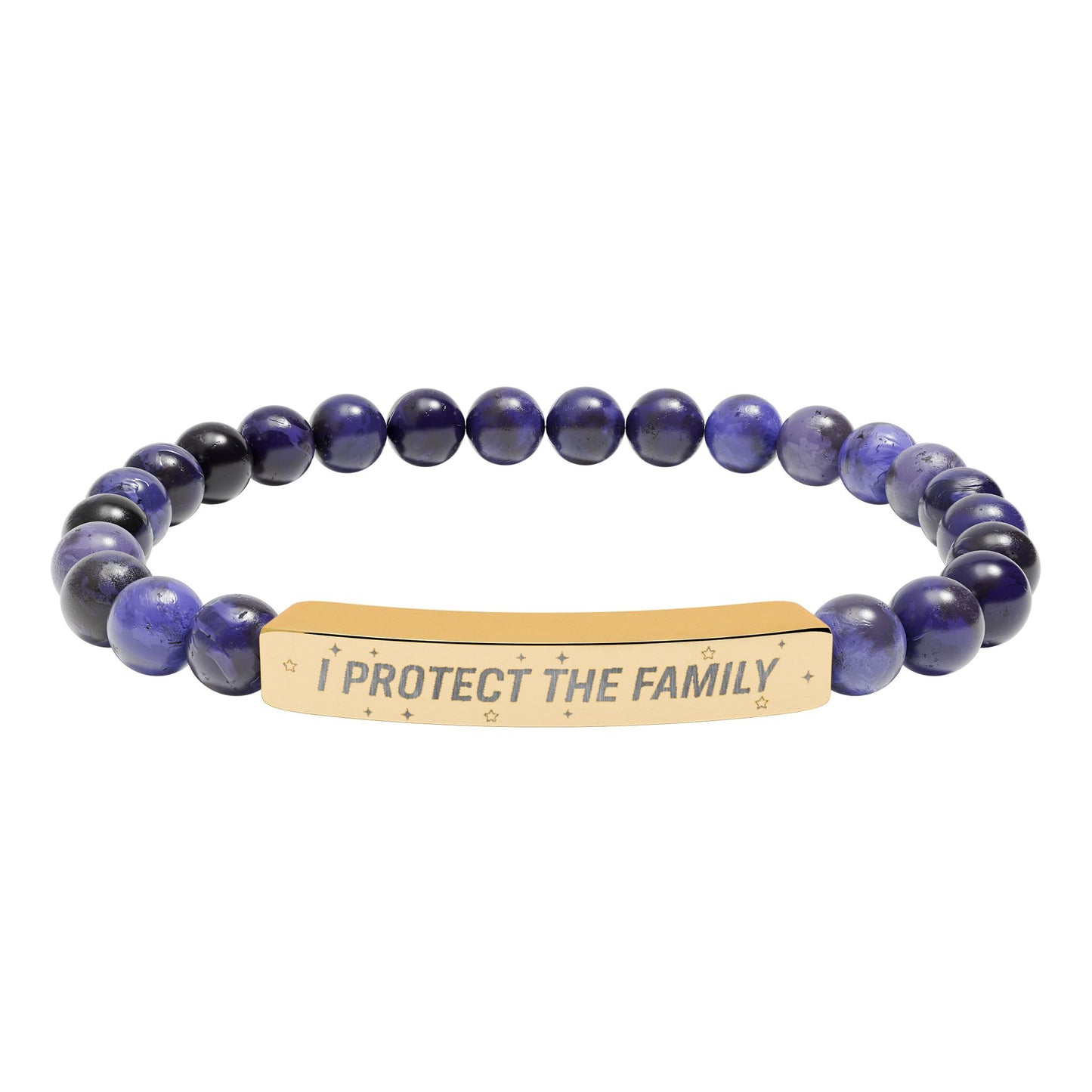 Engraved Natural Stone Stretch Bracelet — "I Protect the Family" Bar