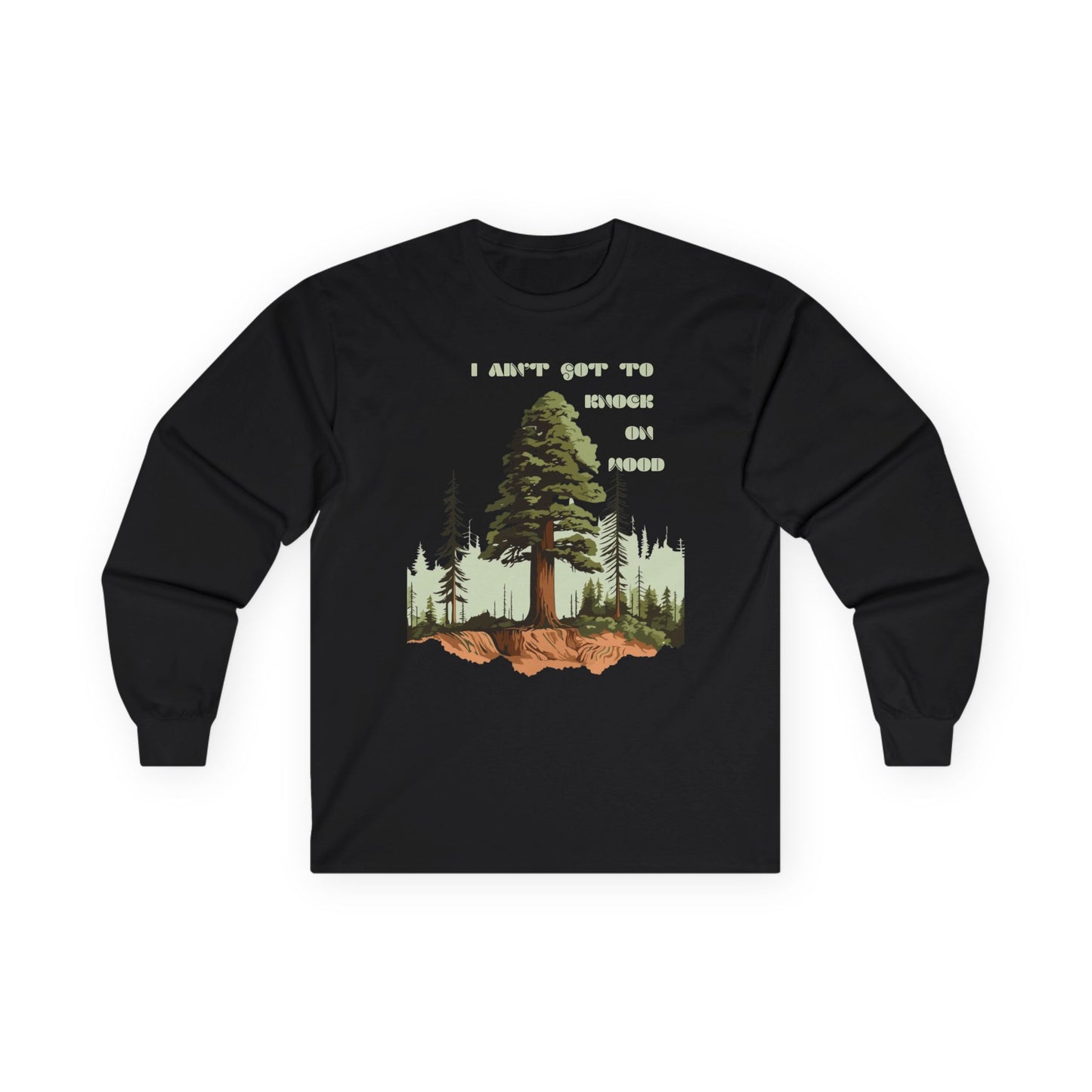 Knock on Wood Long Sleeve Tee, Unisex Cotton Shirt, Outdoor Adventure Top, Gift for Nature Enthusiasts, Comfortable Fall Apparel
