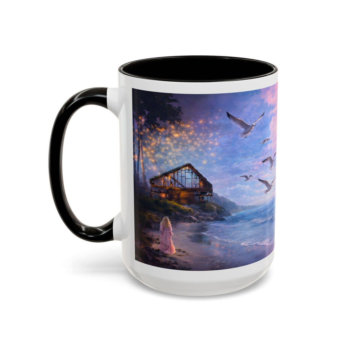 Keep it 100 Seaside Dreamscape Mug — Sunset Ocean Birds Art (11oz & 15oz)