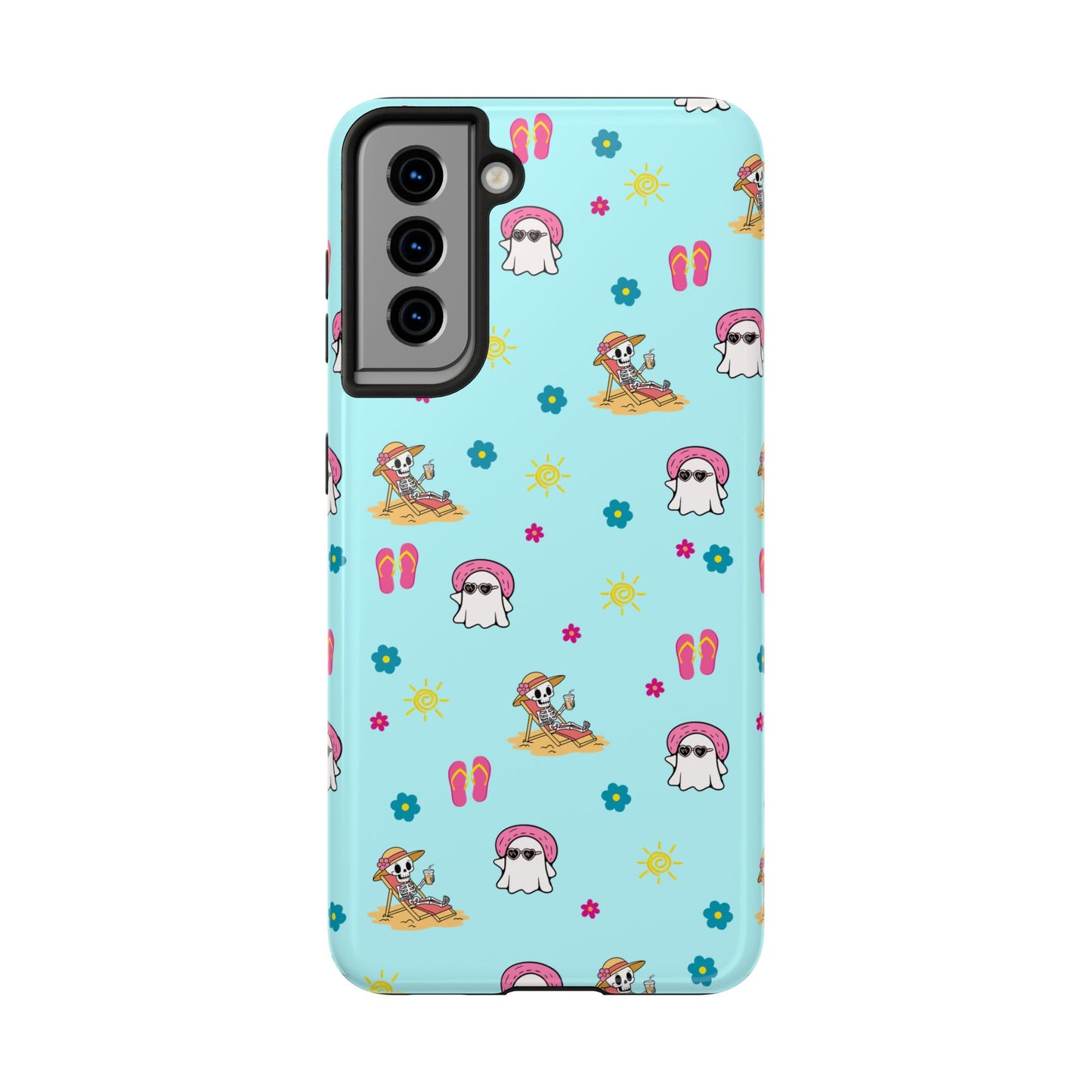 Aqua Summerween Tough Phone Cases, Cute Beach Pattern, Fun Gift for Beach Lovers, Summer Accessories, Protective Phone Cover
