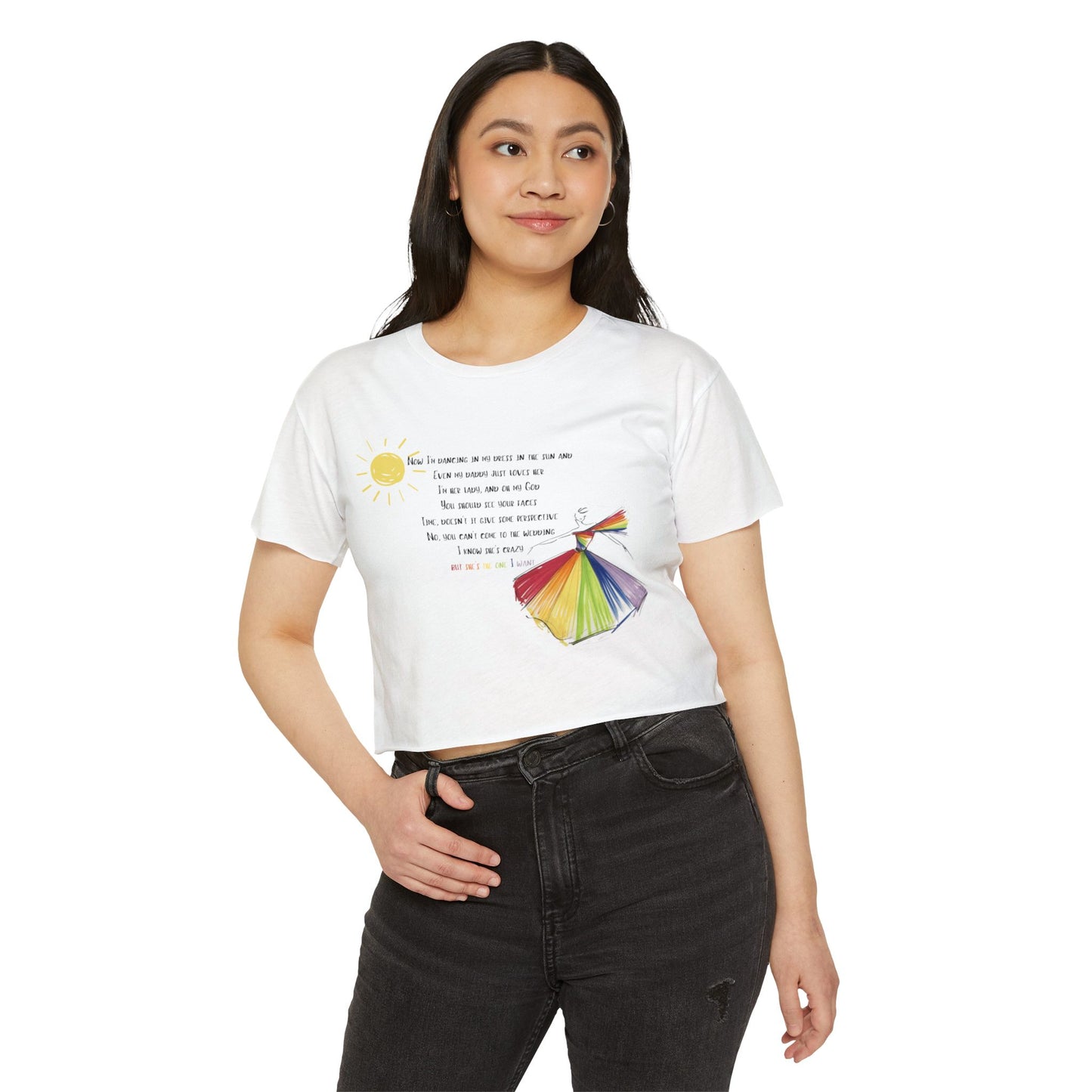 Now I'm dancing in my dress in the sun - rainbow pride version - Women's Festival Crop Top
