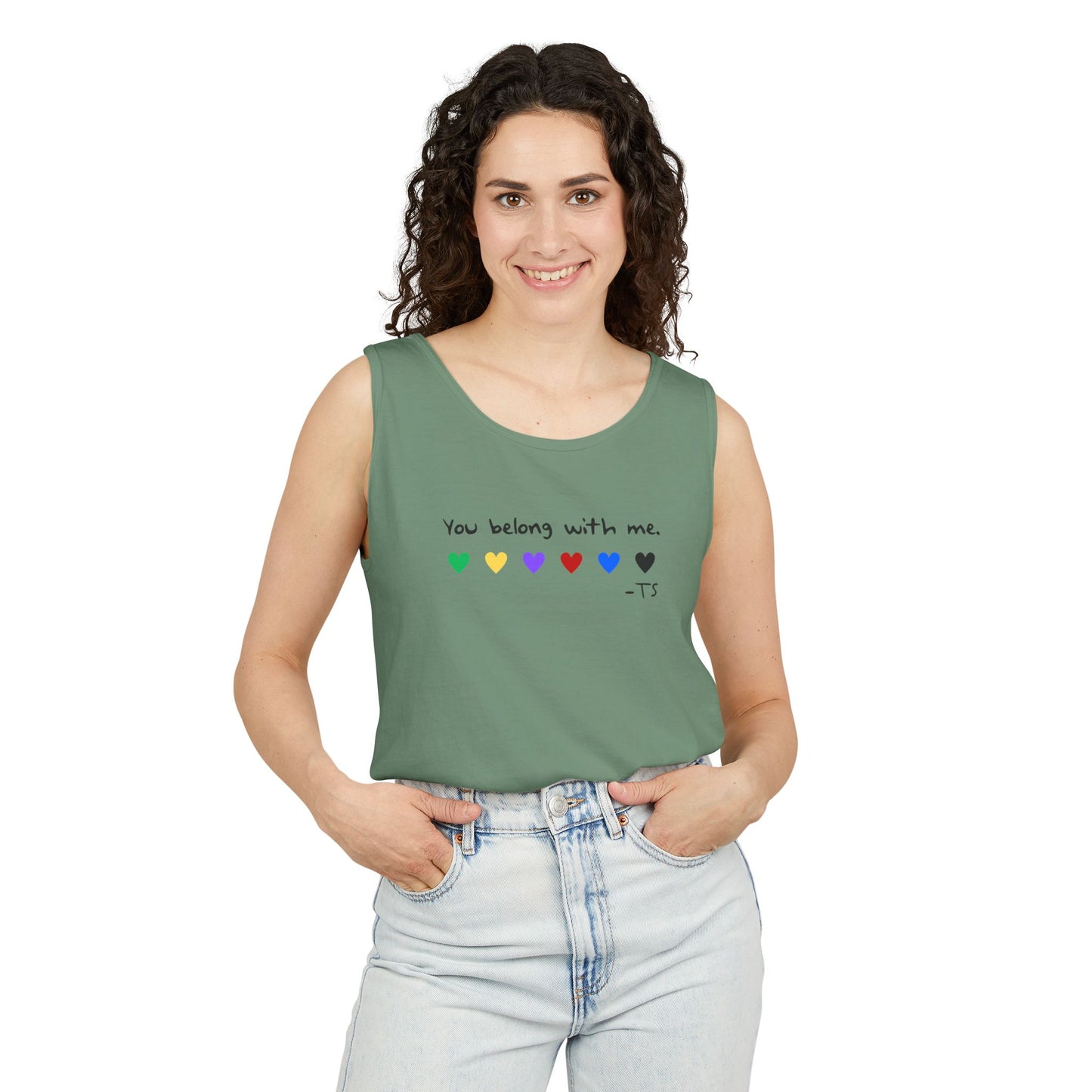 You Belong With Me Printed Comfort Colors Unisex Garment-Dyed Tank Top, Love Heart Tee, Cute Summer Top, Casual Wear, Gift for Friends