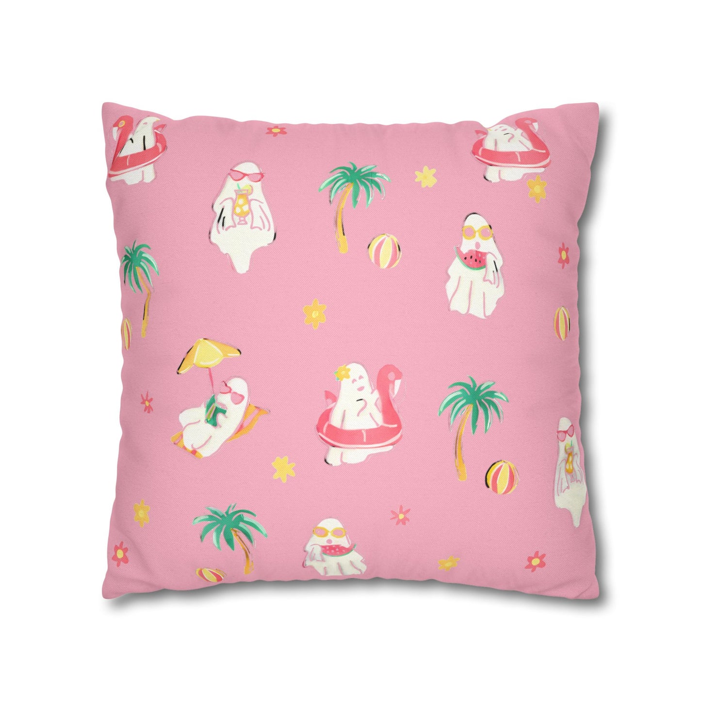 Pink Summerween Pillowcase - Tropical Home Decor, Cute Pillow Cover, Summer Gift, Fun Room Accent, Beach Themed Decor