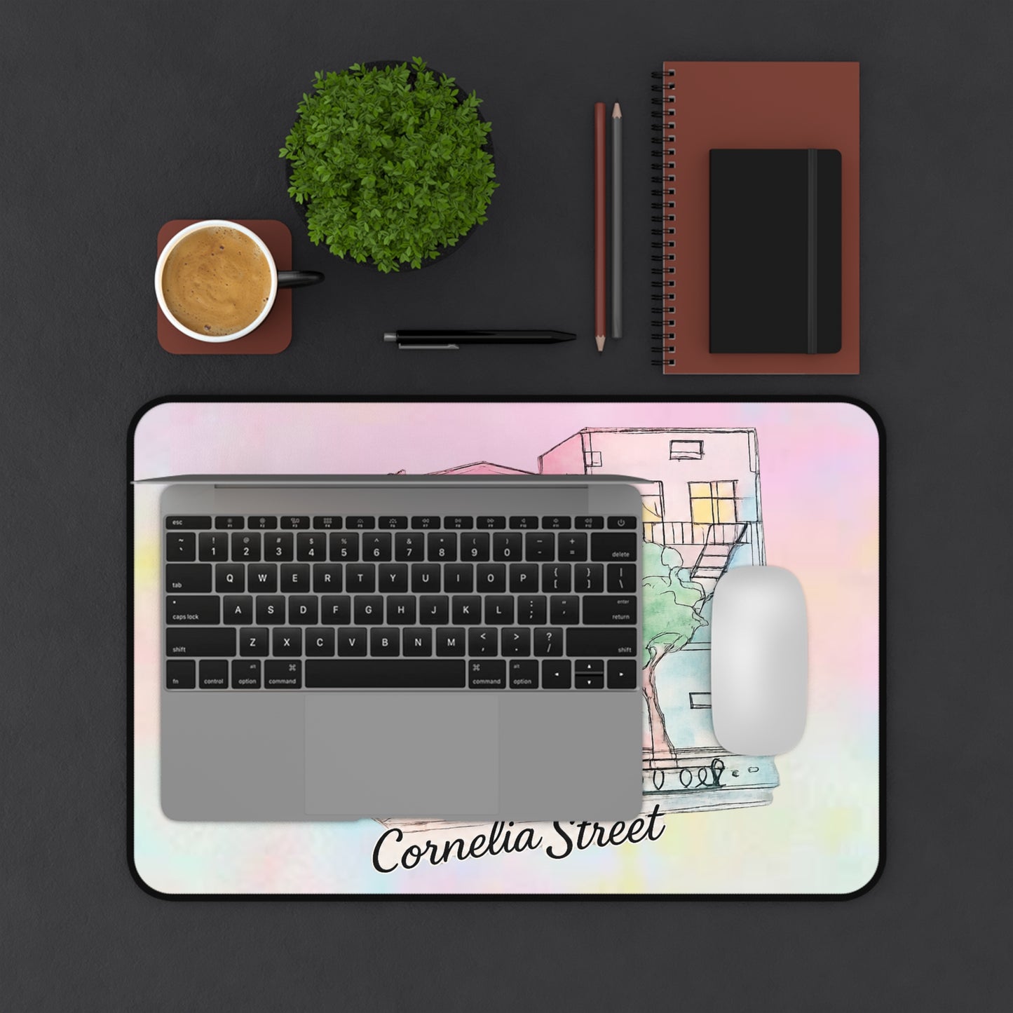 Cornelia Street Desk Mat — Watercolor Cityscape Mouse Pad