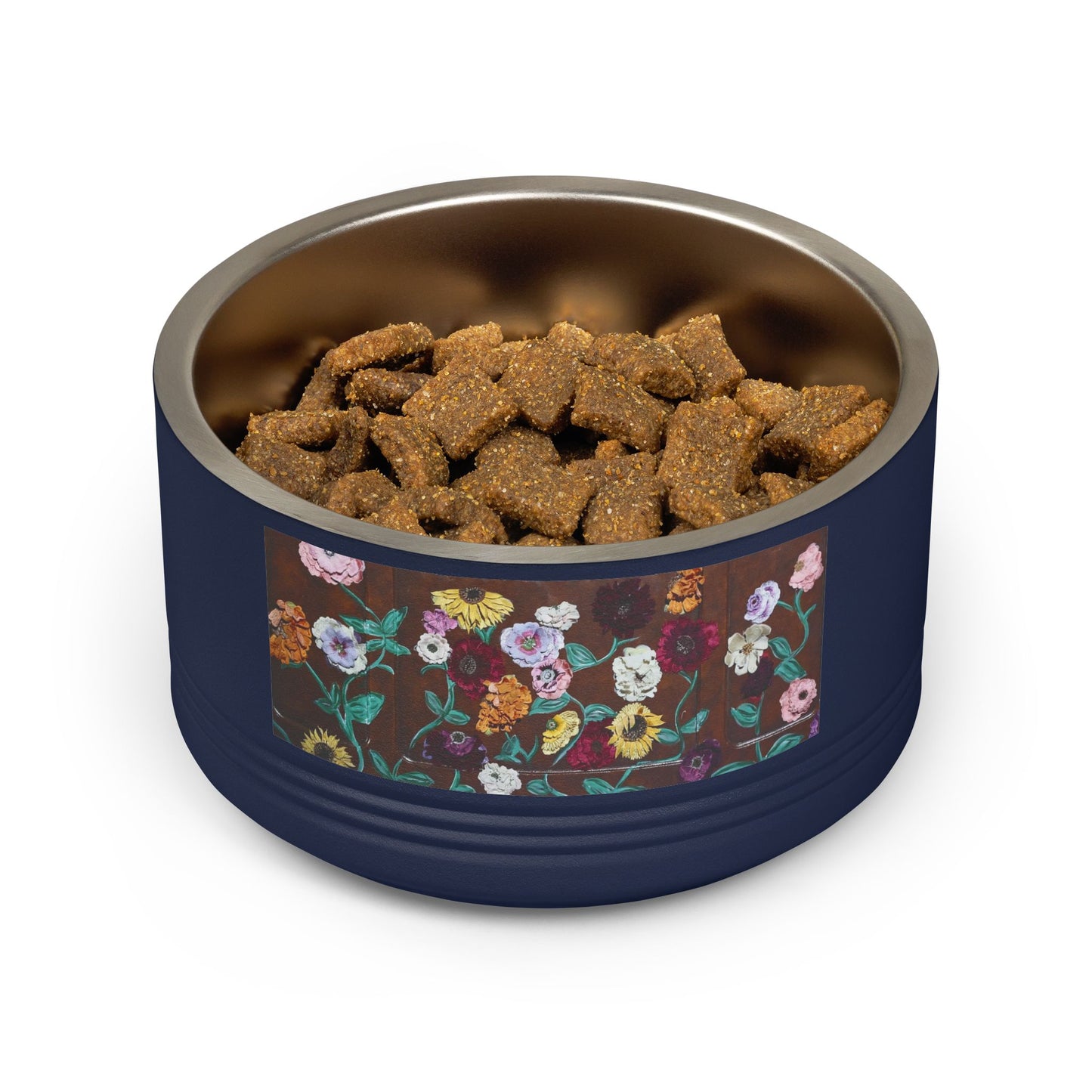 Acoustic Piano Floral Pet Bowl — 18oz Stainless Steel Dog & Cat Dish