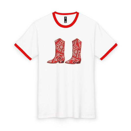 Red Bandana Cowboy Boots Ringer Tee