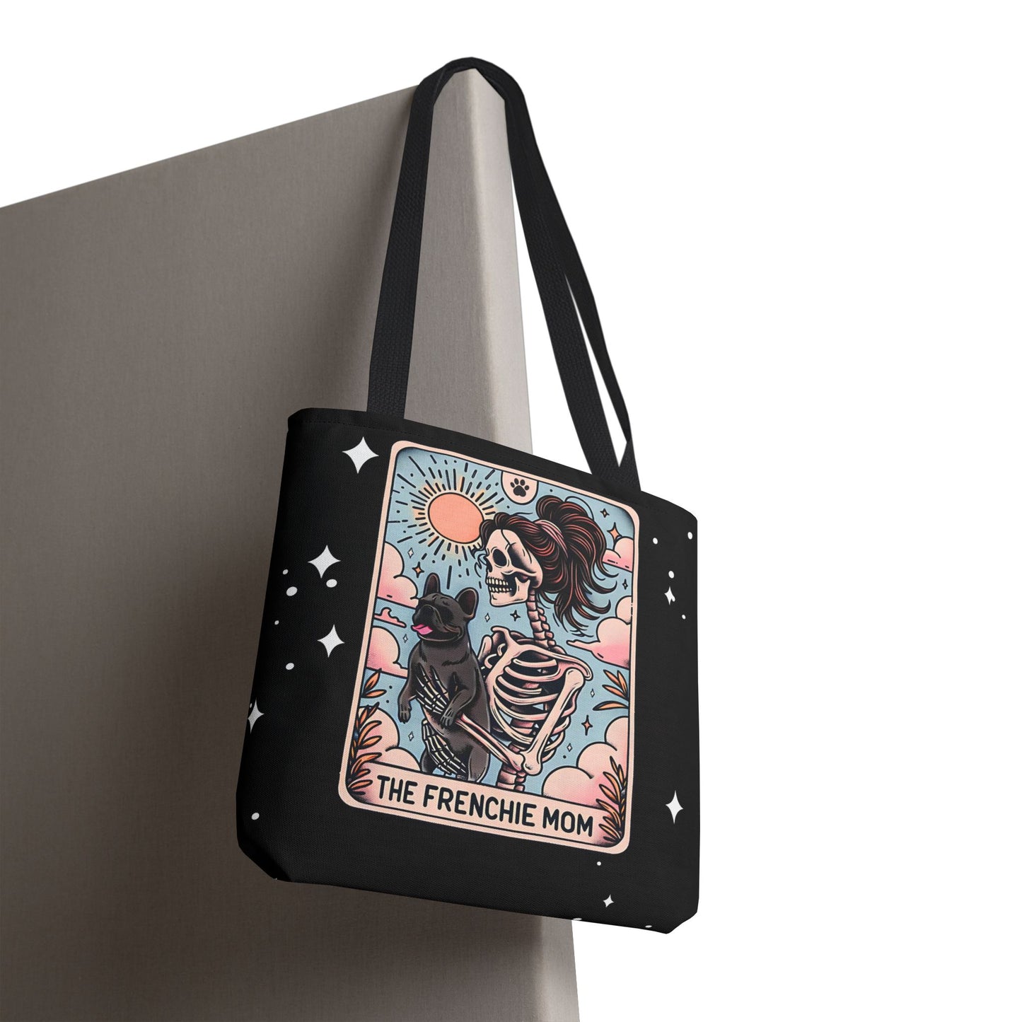 Frenchie Mom Tarot Tote Bag, Stylish Pet Lover Accessory, Ideal for Dog Moms, Halloween Gift, Trendy Grocery Bag, Eco-Friendly Bags