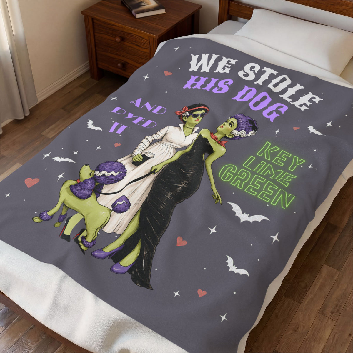 Monster Brides Lesbian Couple Velveteen Plush Blanket – Retro Monster Romance Throw
