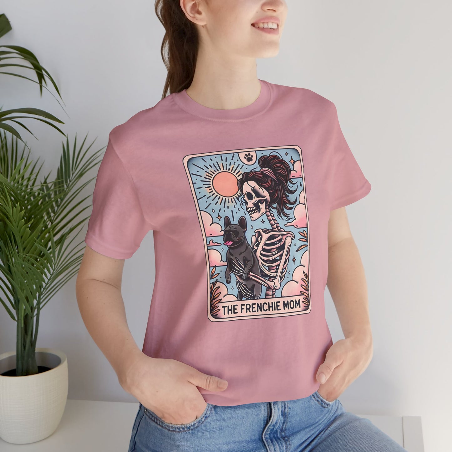 The Frenchie Mom Tarot Tee - Fun Graphic Shirt for Pet Lovers, Dog Mom Gift, Halloween Style, Casual Wear, Graphic T-Shirt, Unique Gift Idea