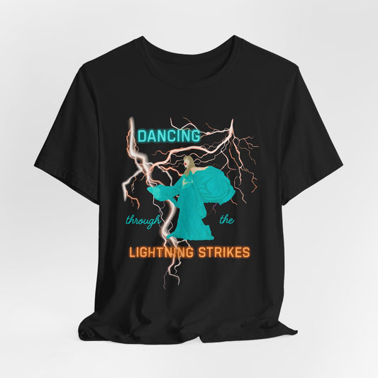 Dancing Through the Lightning Strikes Tee, Unisex Graphic T-Shirt for Music Lovers, Concert Attire, Festival Wear, Unique Gift