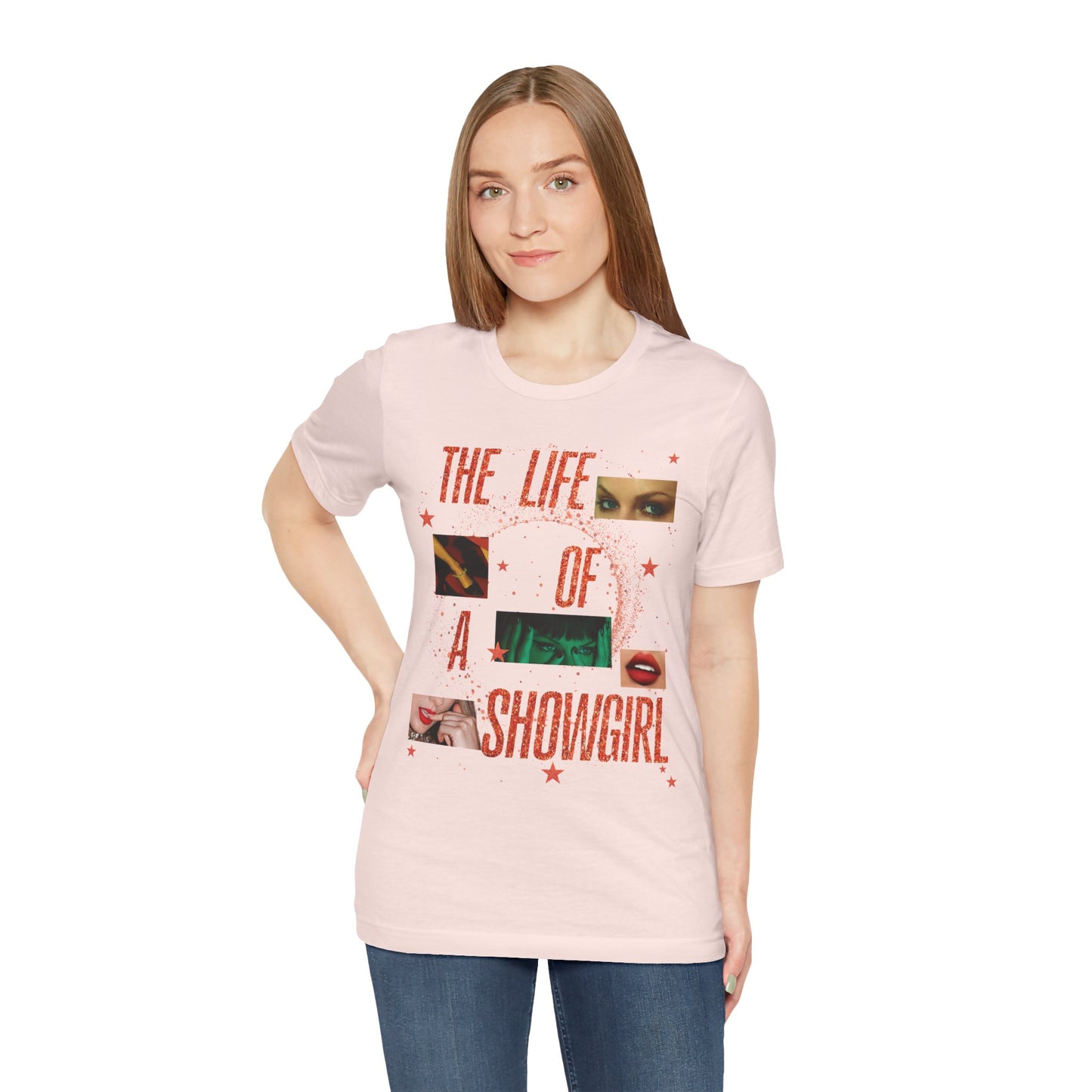 Showgirl Life Collage Graphic Tee, Unisex Jersey T-Shirt, Retro Style Top, Casual Wear, Gift for Performers, Fashion Statement Shirt