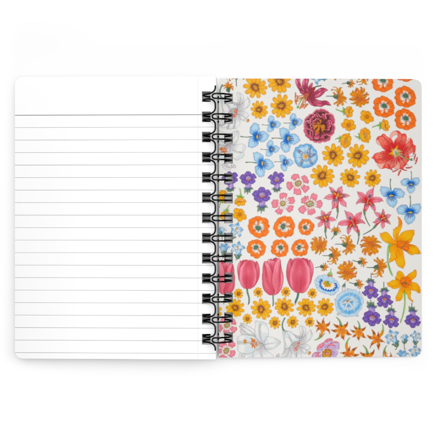 Floral Spiral Bound Journal "Flora White" - Colorful Flower Design for Creative Journaling
