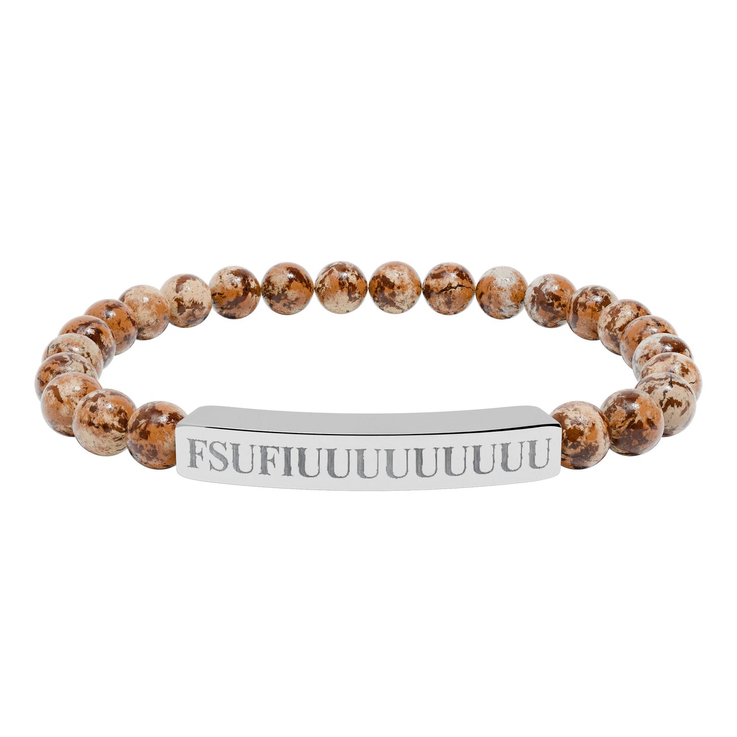 Engraved Natural Stone Stretch Bracelet —FSUFIUUUUUUUUU