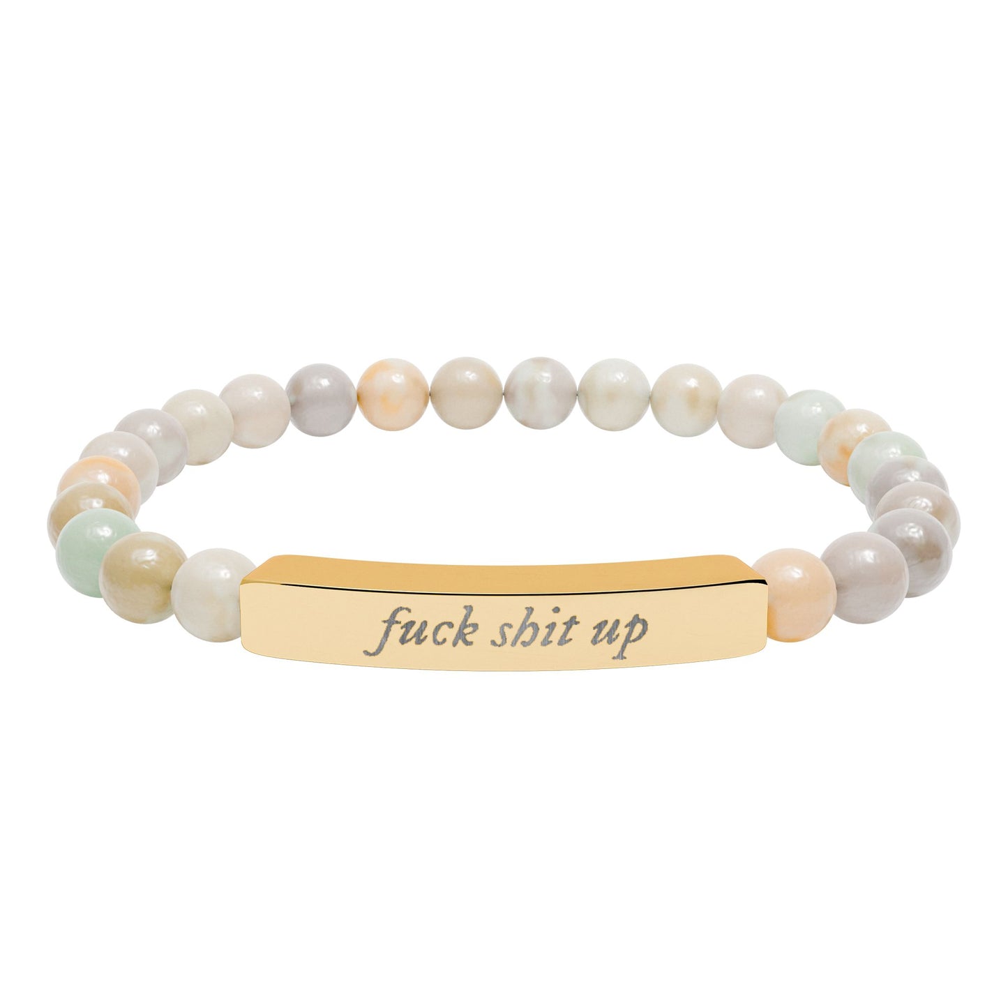 Engraved Natural Stone Stretch Bracelet — 'Fuck Shit Up' Bar Bead Bracelet