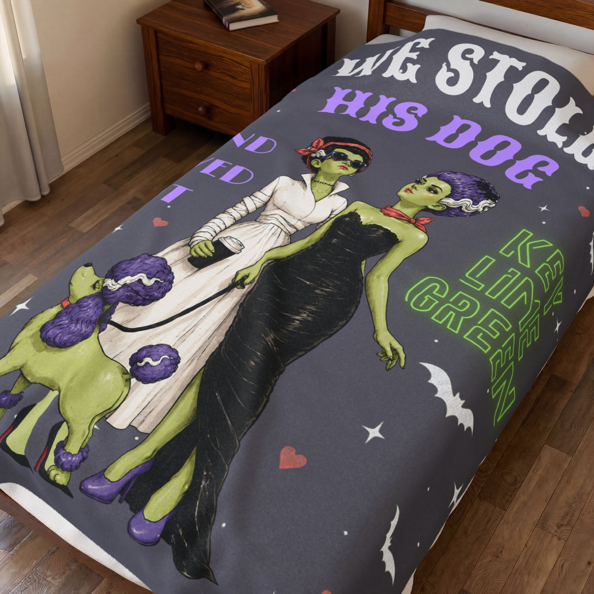 Monster Brides Lesbian Couple Velveteen Plush Blanket – Retro Monster Romance Throw