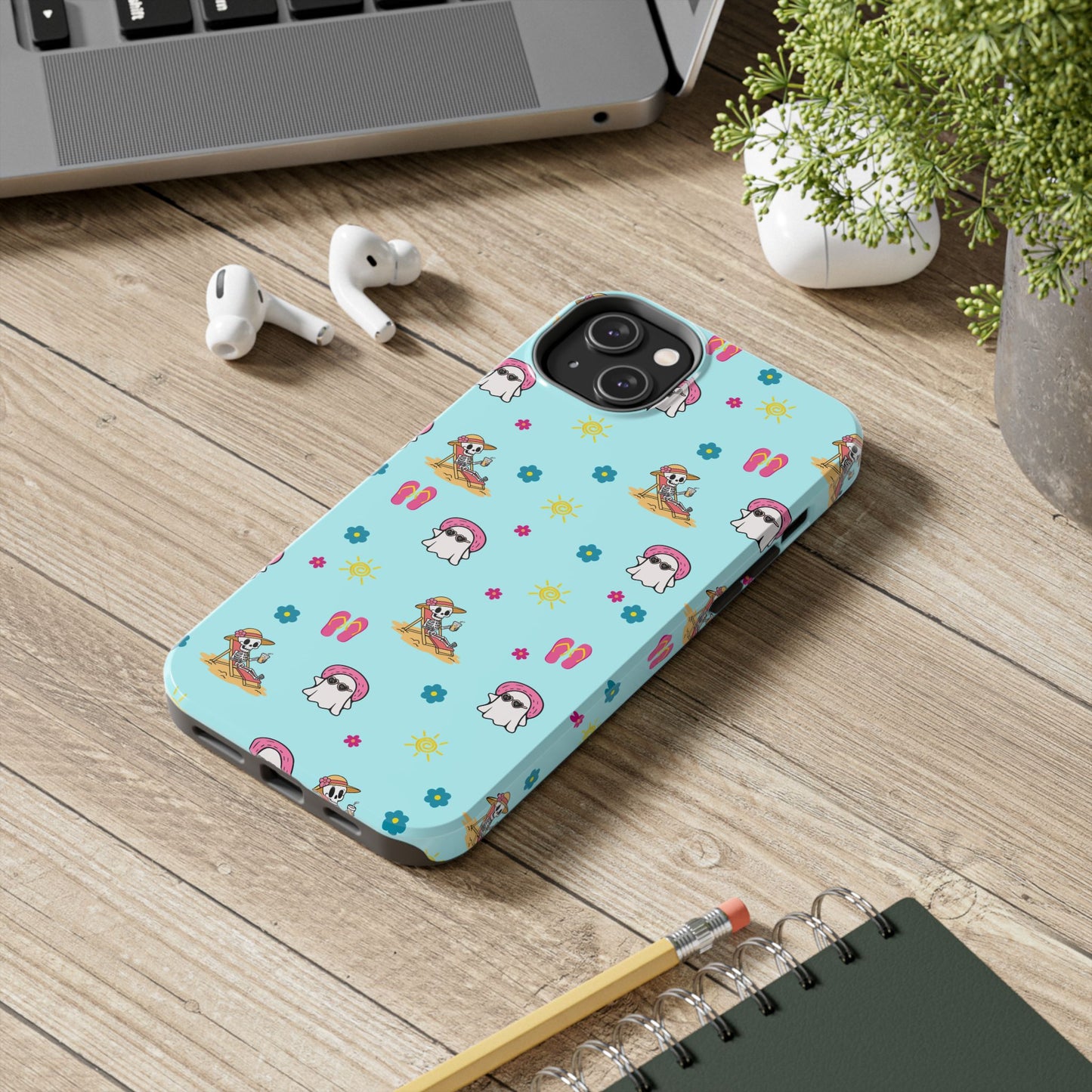 Aqua Summerween Tough Phone Cases, Cute Beach Pattern, Fun Gift for Beach Lovers, Summer Accessories, Protective Phone Cover