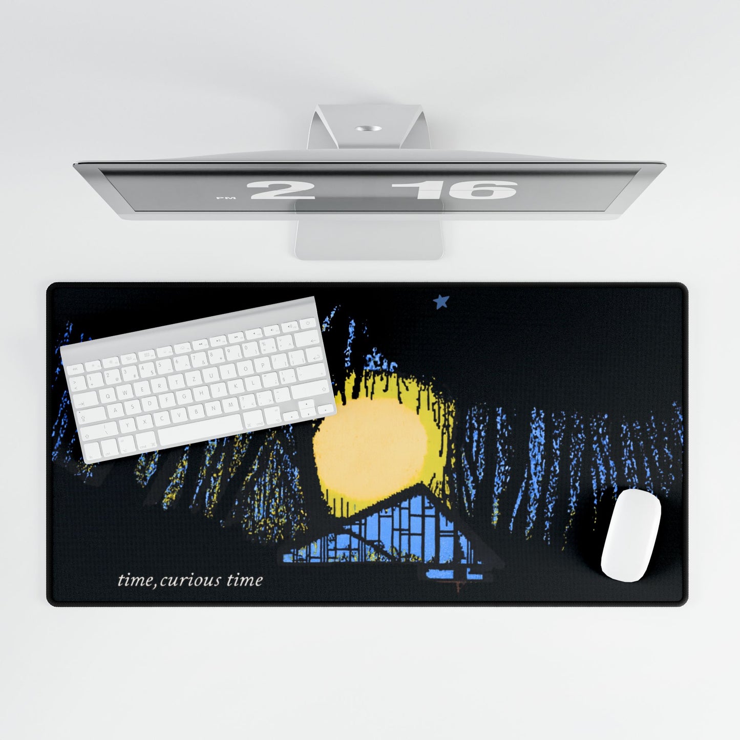Moonlit Cabin Desk Mat – "time, curious time" Scenic XL Mousepad