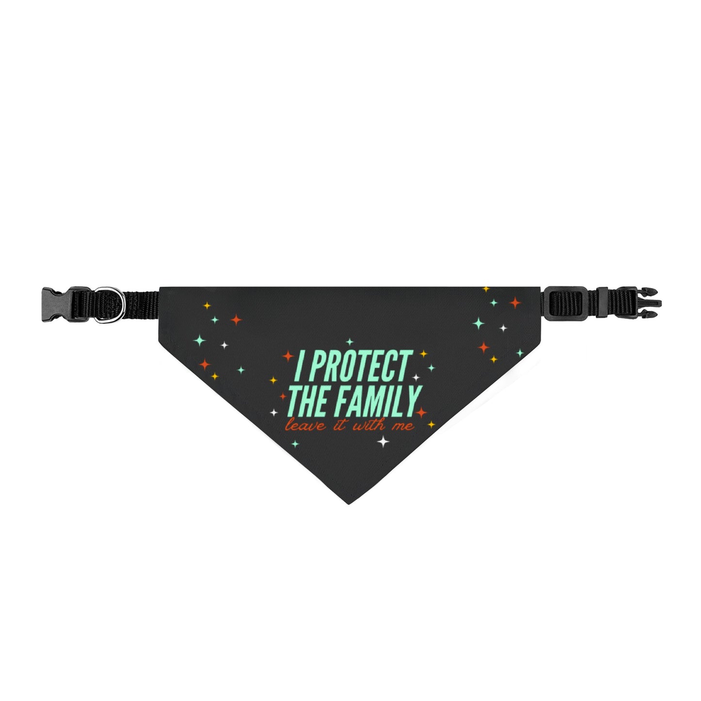 Clip-On Pet Bandana — "I Protect The Family" Protective Dog Bandana