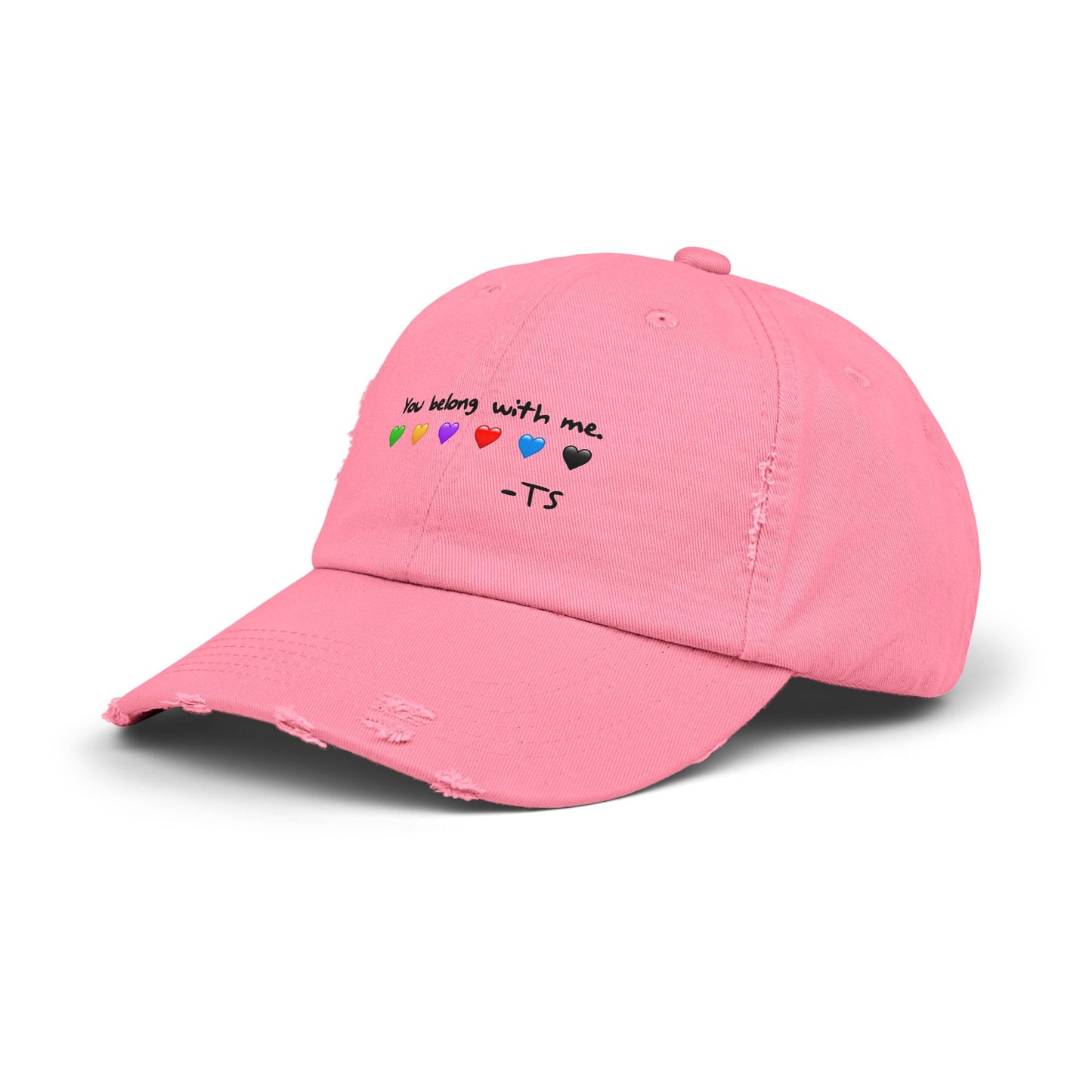 You belong with me - Printed Image - Unisex Distressed Cap with Heart Design - Perfect Gift for Music Lovers, Casual Wear, Festivals, Birthdays, Fan Merchandise
