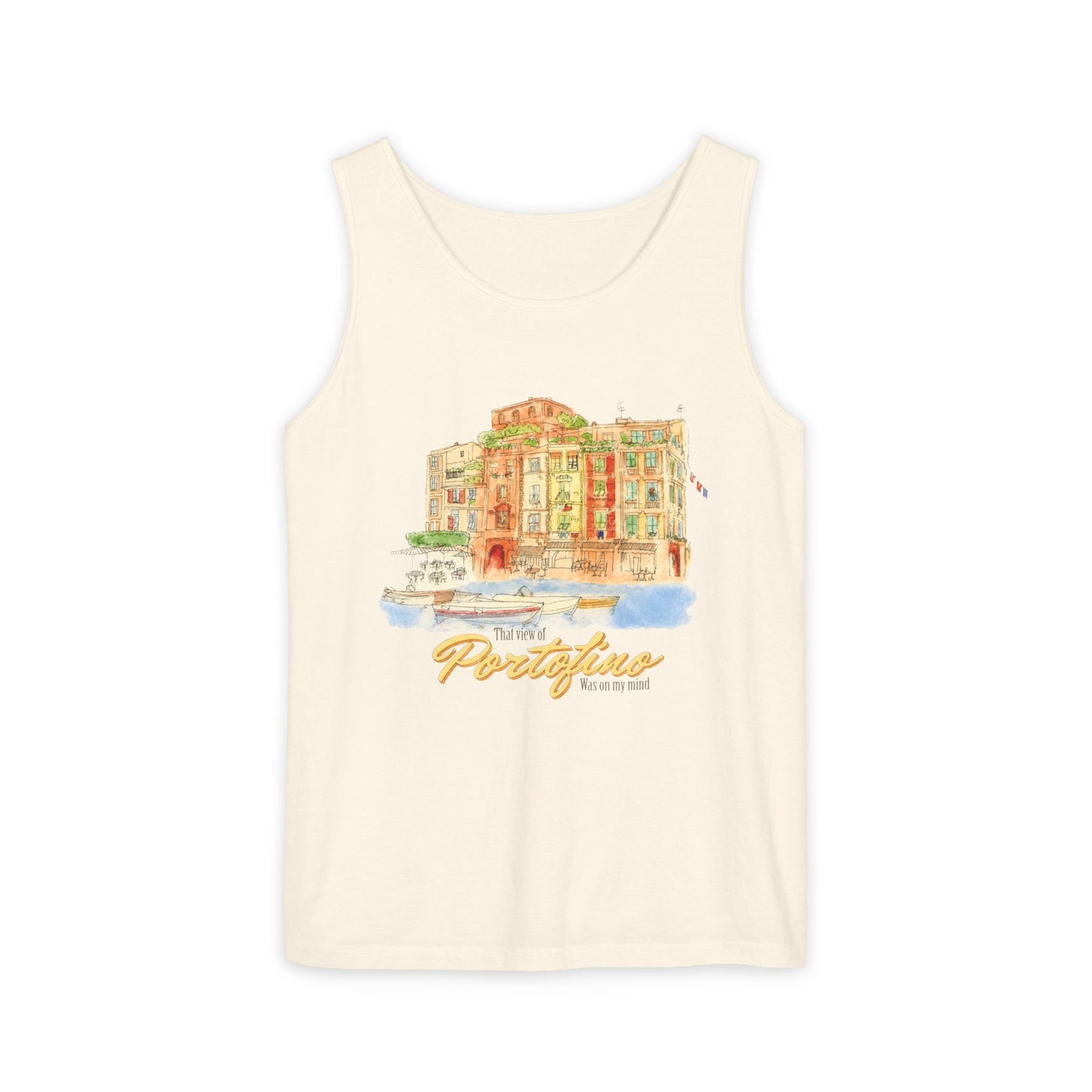 Portofino Watercolor Comfort Colors Unisex Tank Top — Italian Coastal Tee