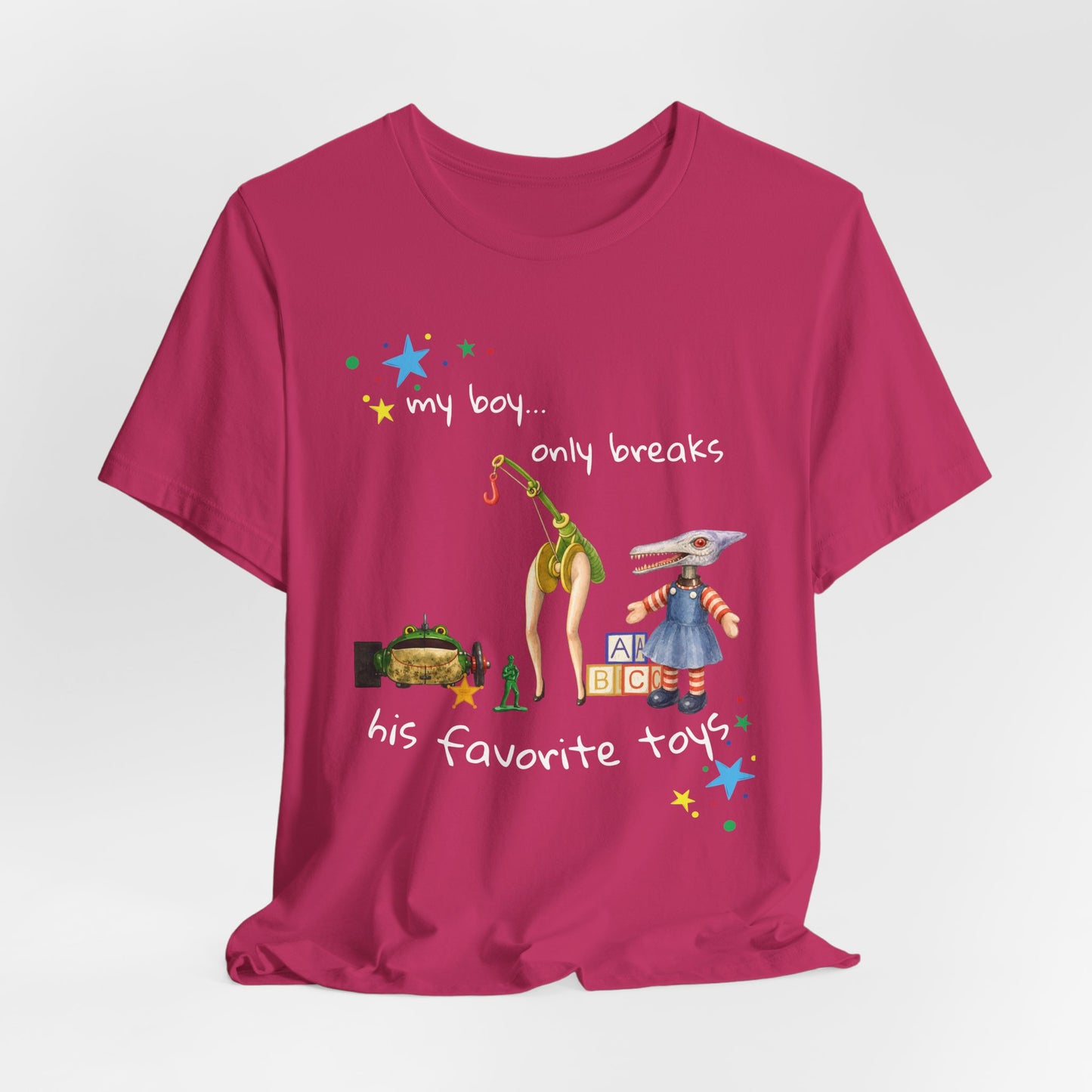 Novelty T‑Shirt — “My Boy Only Breaks His Favorite Toys” Funny Retro Broken Toys Tee