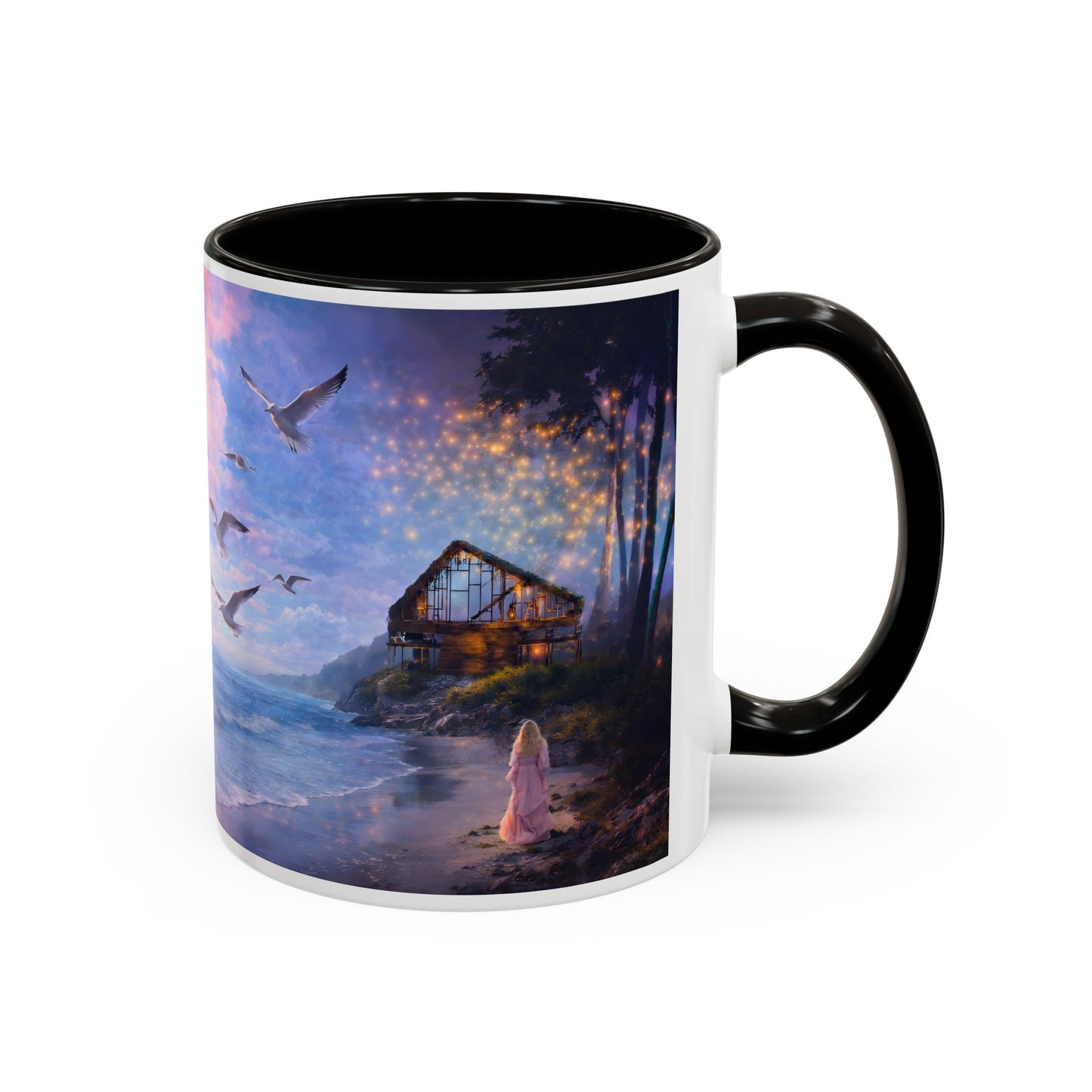 Keep it 100 Seaside Dreamscape Mug — Sunset Ocean Birds Art (11oz & 15oz)
