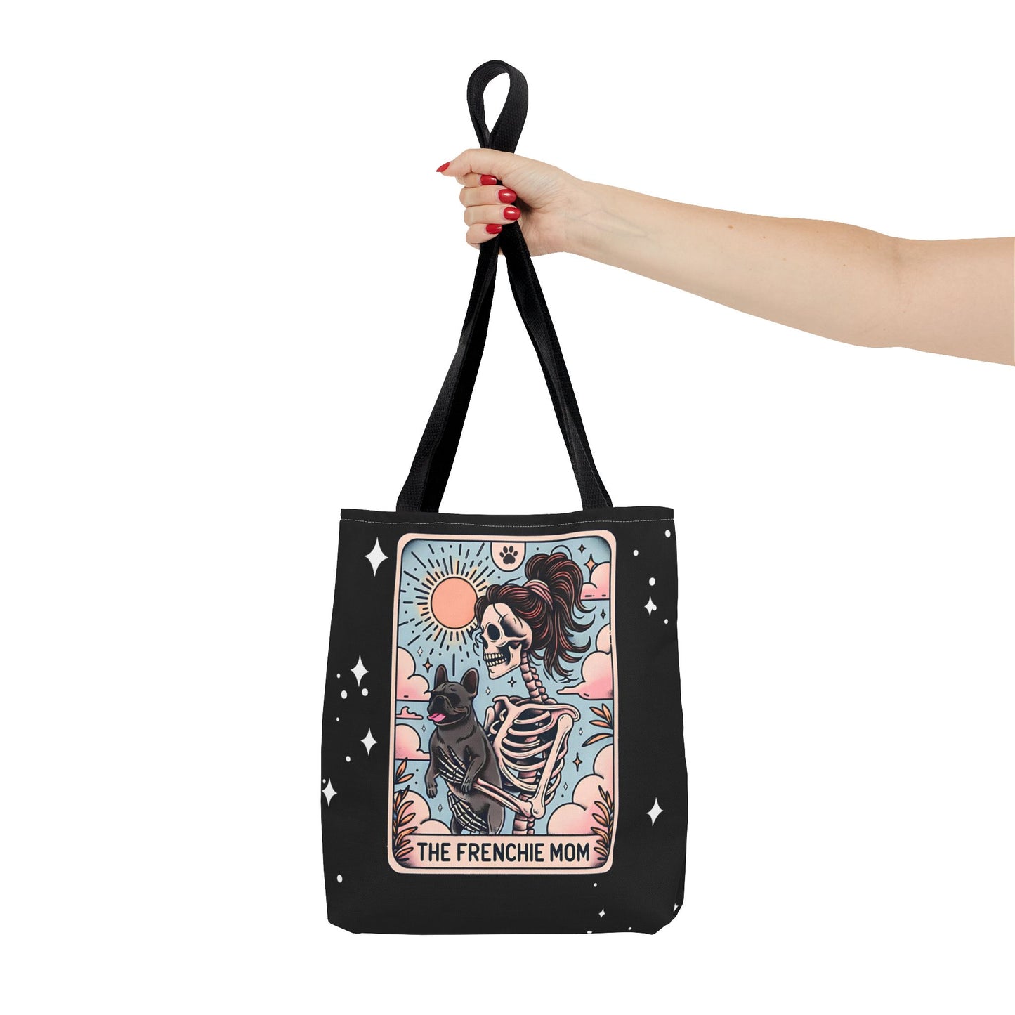 Frenchie Mom Tarot Tote Bag, Stylish Pet Lover Accessory, Ideal for Dog Moms, Halloween Gift, Trendy Grocery Bag, Eco-Friendly Bags
