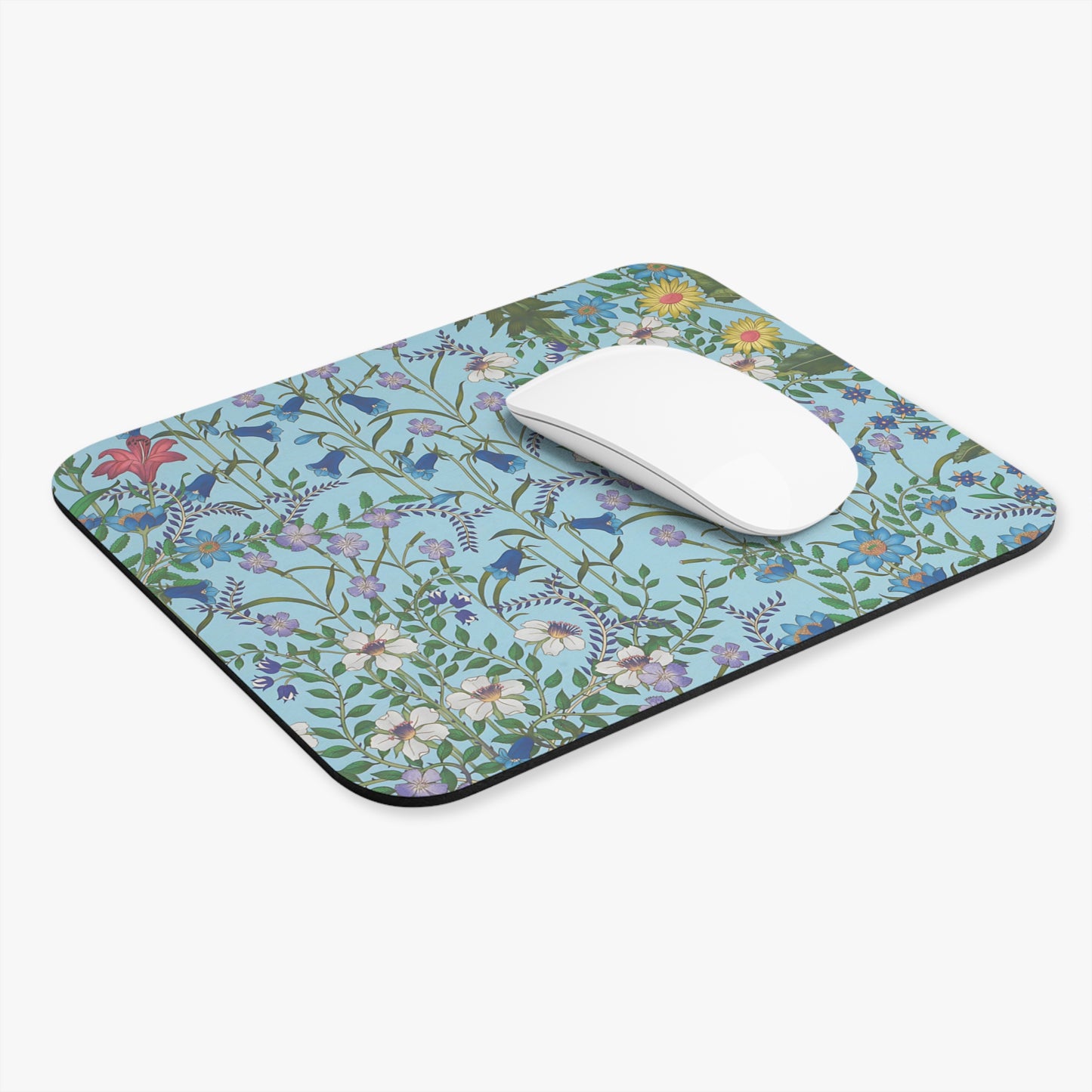 Floral Serenity Mouse Pad | Colorful Flower Design for Home Office "Flora Blue"