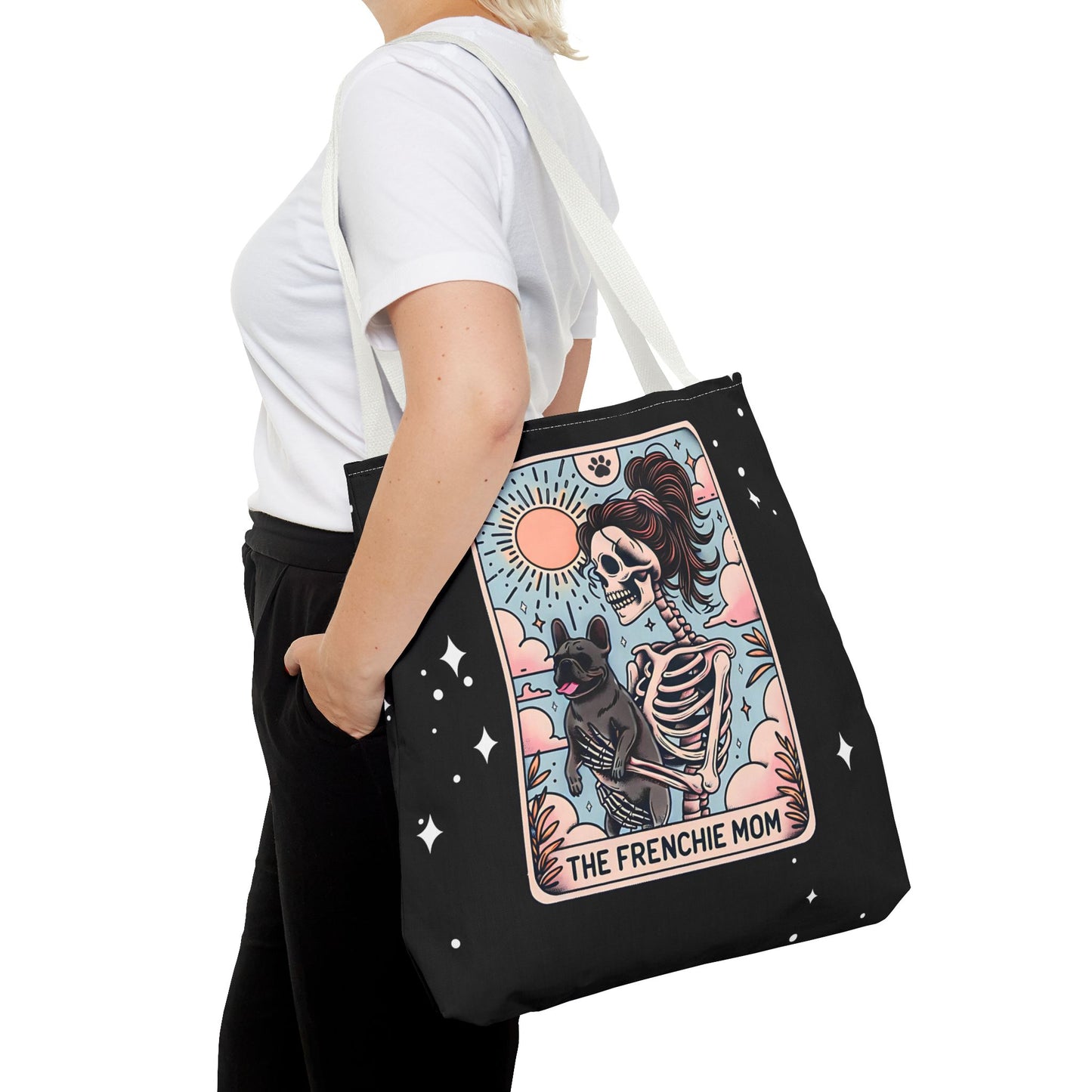 Frenchie Mom Tarot Tote Bag, Stylish Pet Lover Accessory, Ideal for Dog Moms, Halloween Gift, Trendy Grocery Bag, Eco-Friendly Bags
