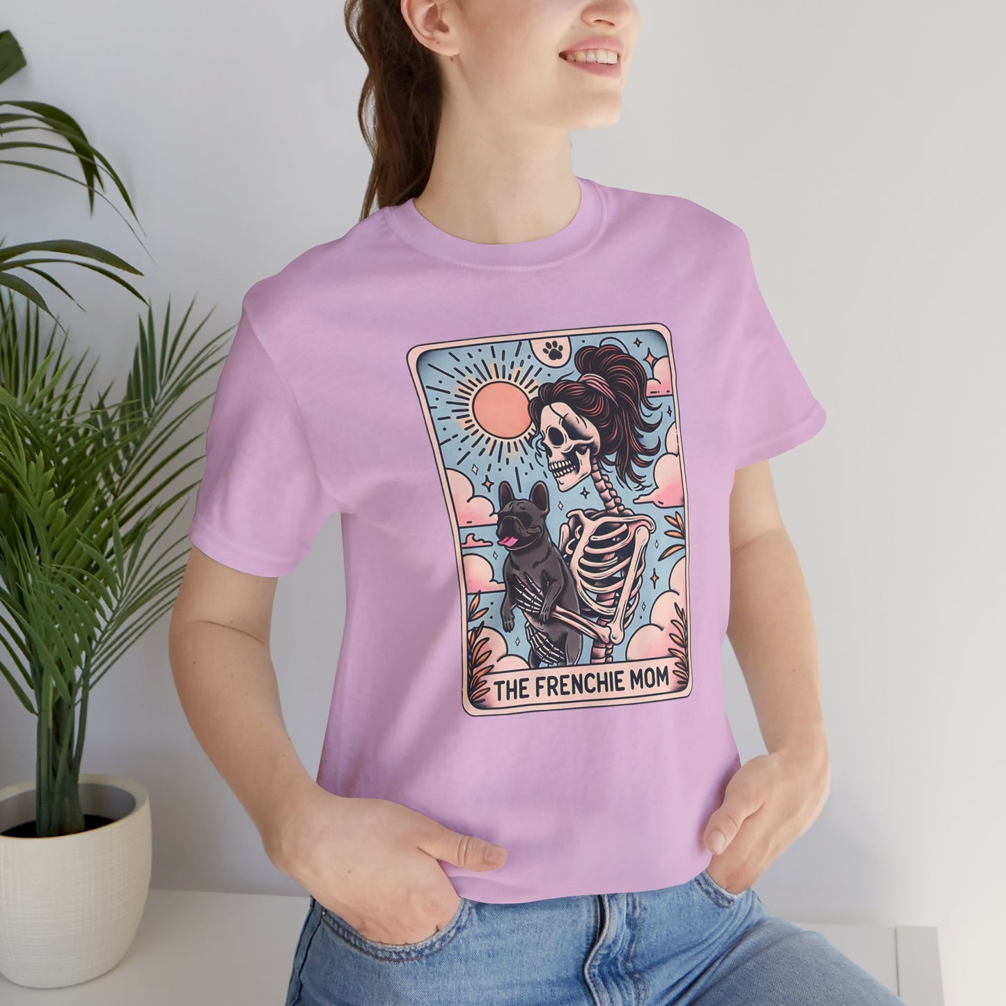 The Frenchie Mom Tarot Tee - Fun Graphic Shirt for Pet Lovers, Dog Mom Gift, Halloween Style, Casual Wear, Graphic T-Shirt, Unique Gift Idea