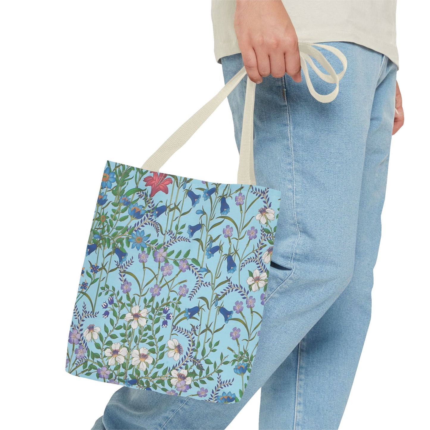 Floral Pattern Tote Bag "Flora Blue" - Vibrant Garden Style for Everyday Use