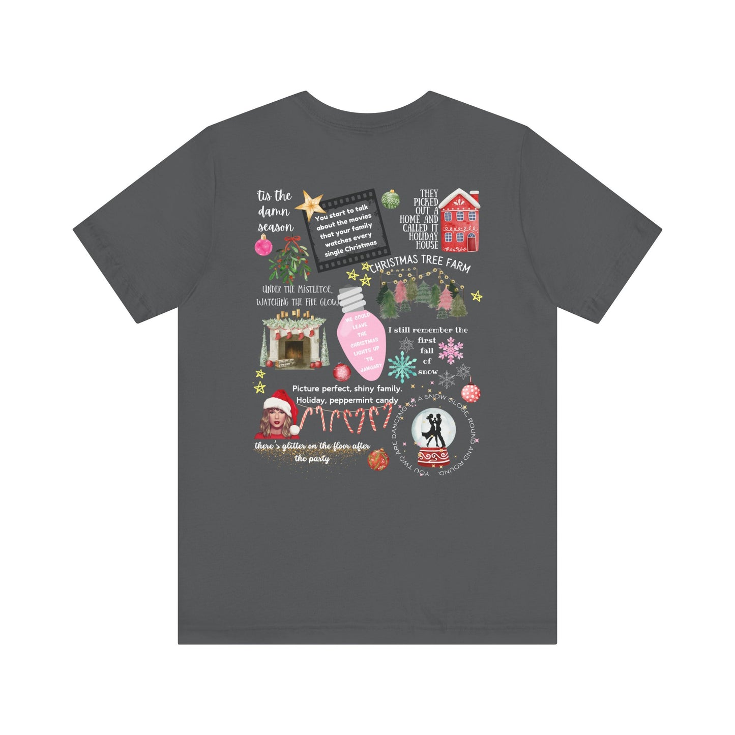 Merry Swiftmas - Swiftie Lyrics Collage front/back - Unisex Jersey Short Sleeve Tee