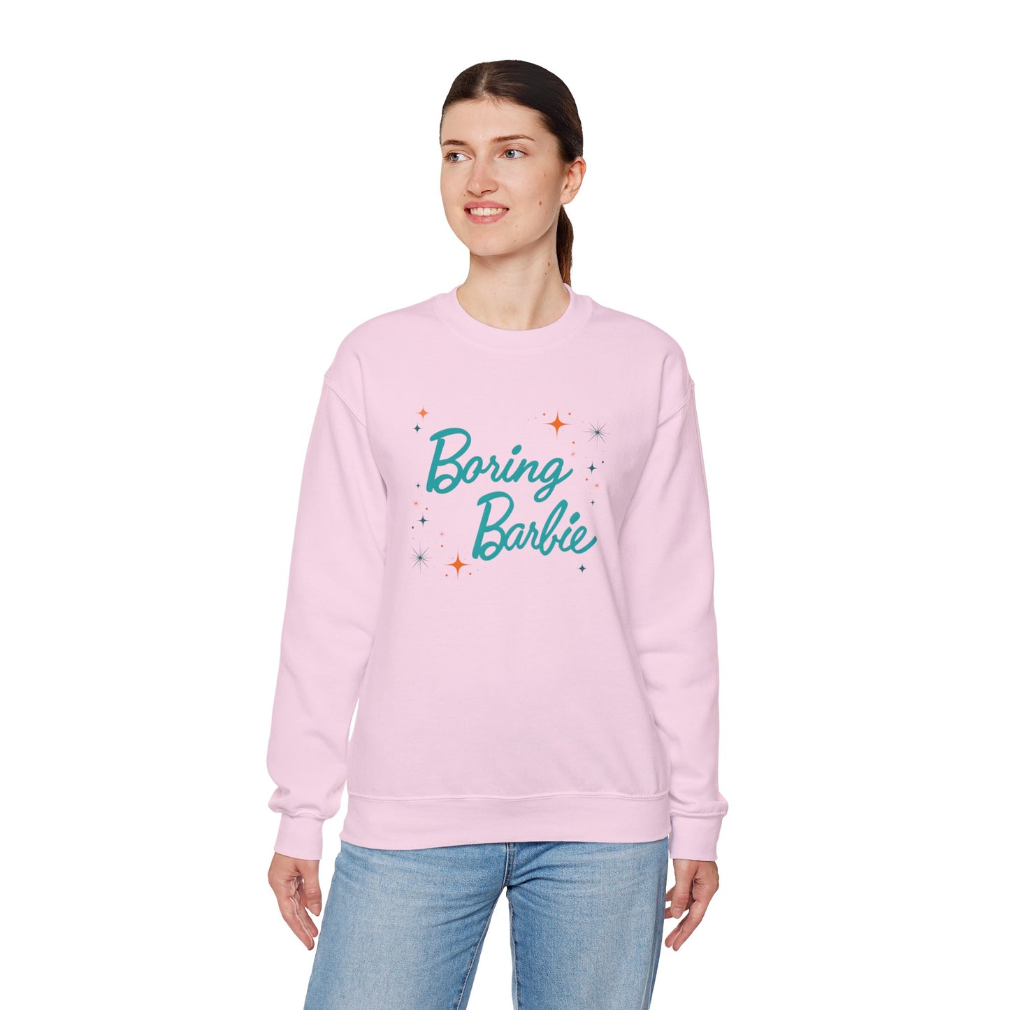 Boring Barbie with stars - Gildan Crewneck Sweatshirt, Cozy Sweatshirt, Unisex Apparel, Gift for Barbie Fans, Casual Wear, Trendy Fashion