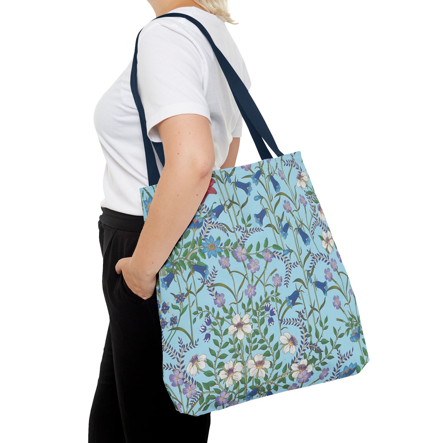 Floral Pattern Tote Bag "Flora Blue" - Vibrant Garden Style for Everyday Use